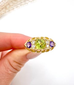 Antique 18ct Gold Amethyst Diamond and Peridot Suffragette Ring Hallmarked 1919