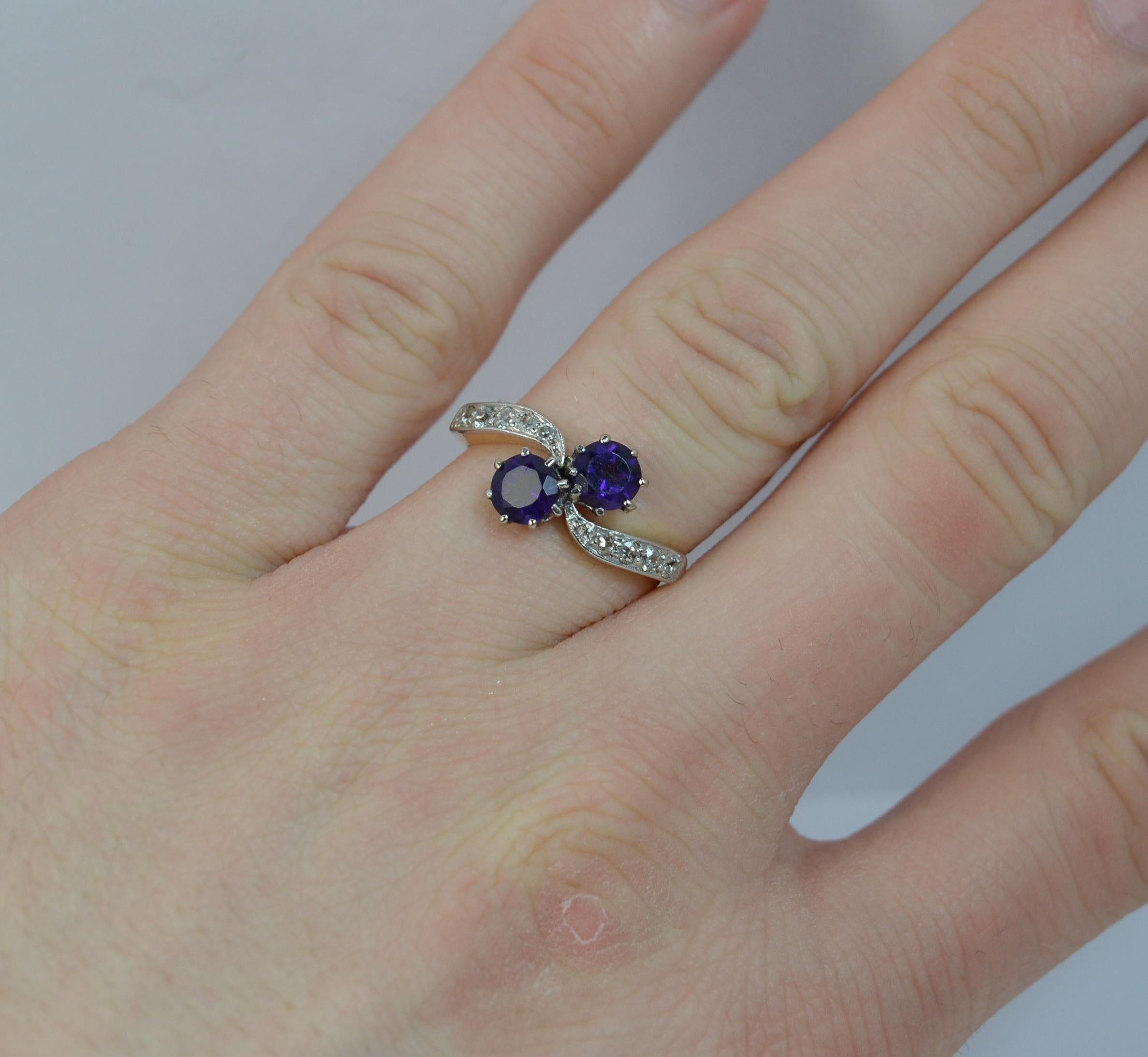 Antique 18 Carat Gold and Platinum Amethyst Toi et Moi Ring with Diamonds (Edwardian)