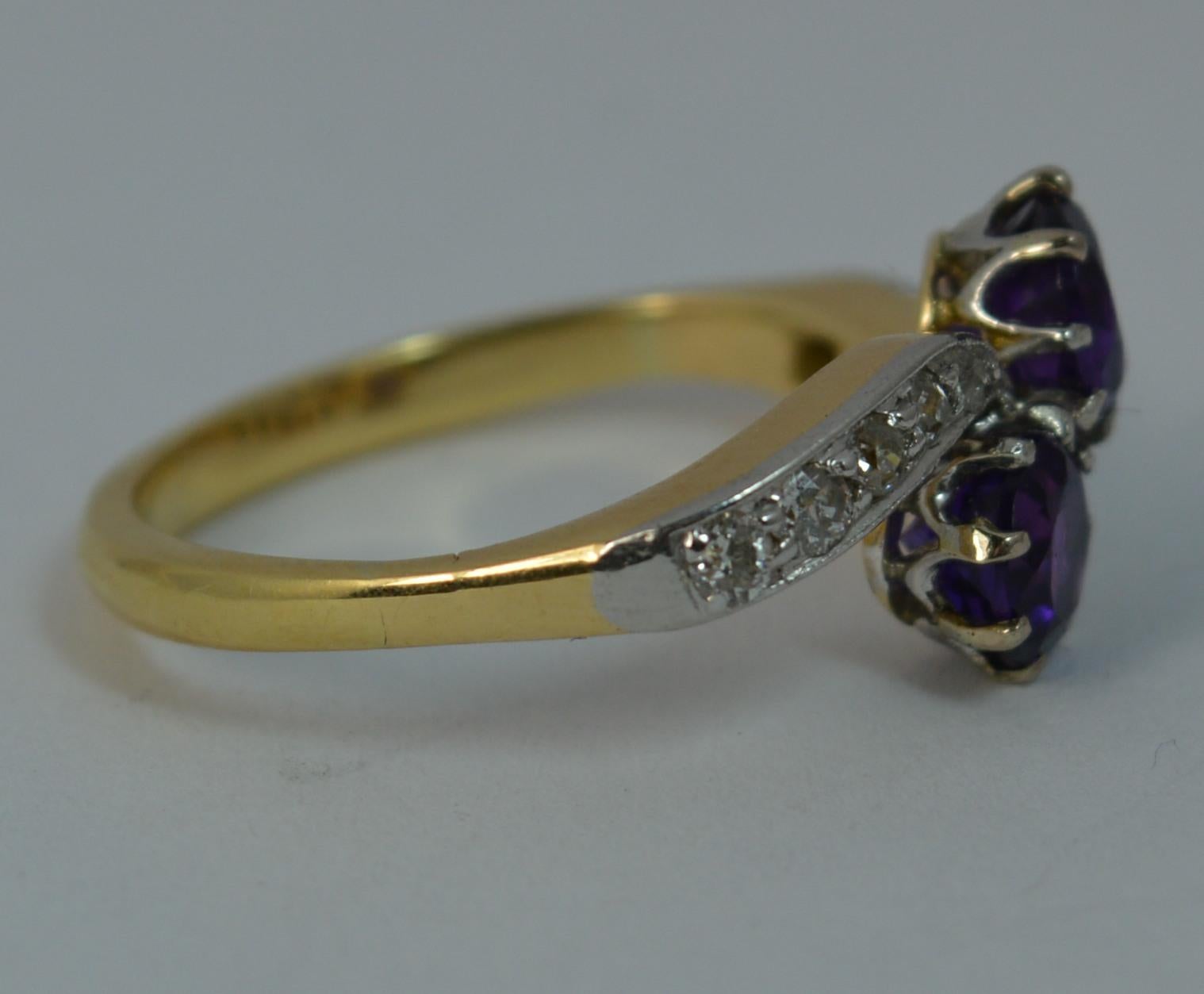 Antique 18 Carat Gold and Platinum Amethyst Toi et Moi Ring with Diamonds 4
