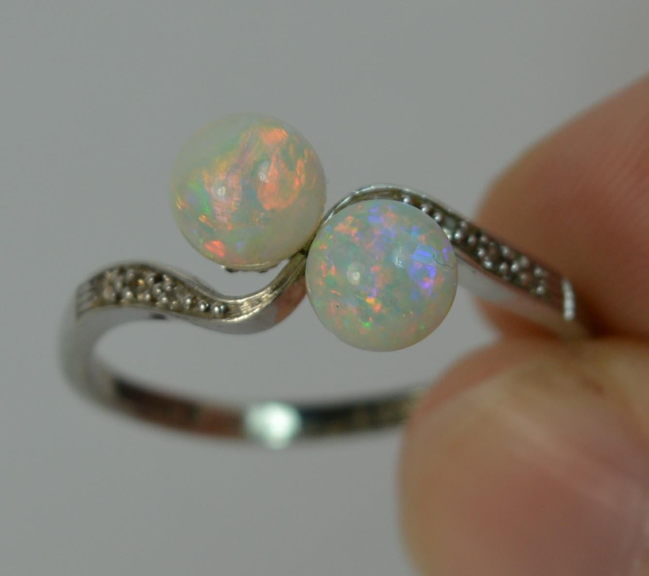 Edwardian Antique 18 Carat Gold and Platinum Opal Ball Toi et Moi Ring with Diamonds