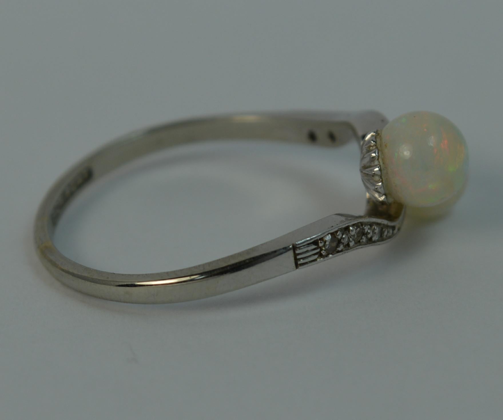 Antique 18 Carat Gold and Platinum Opal Ball Toi et Moi Ring with Diamonds 1