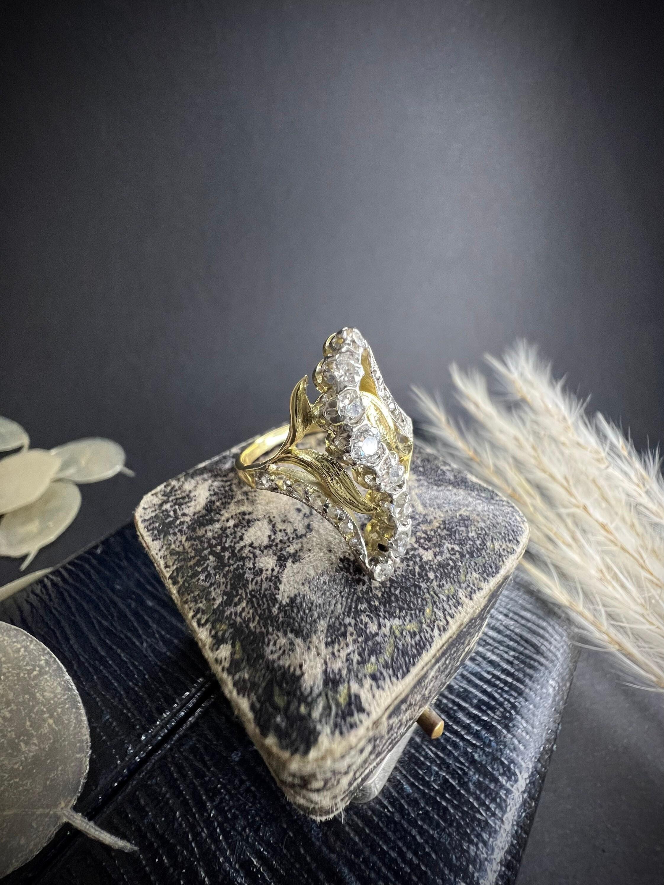 Old European Cut Antique 18ct Gold Art Nouveau Diamond Ring For Sale