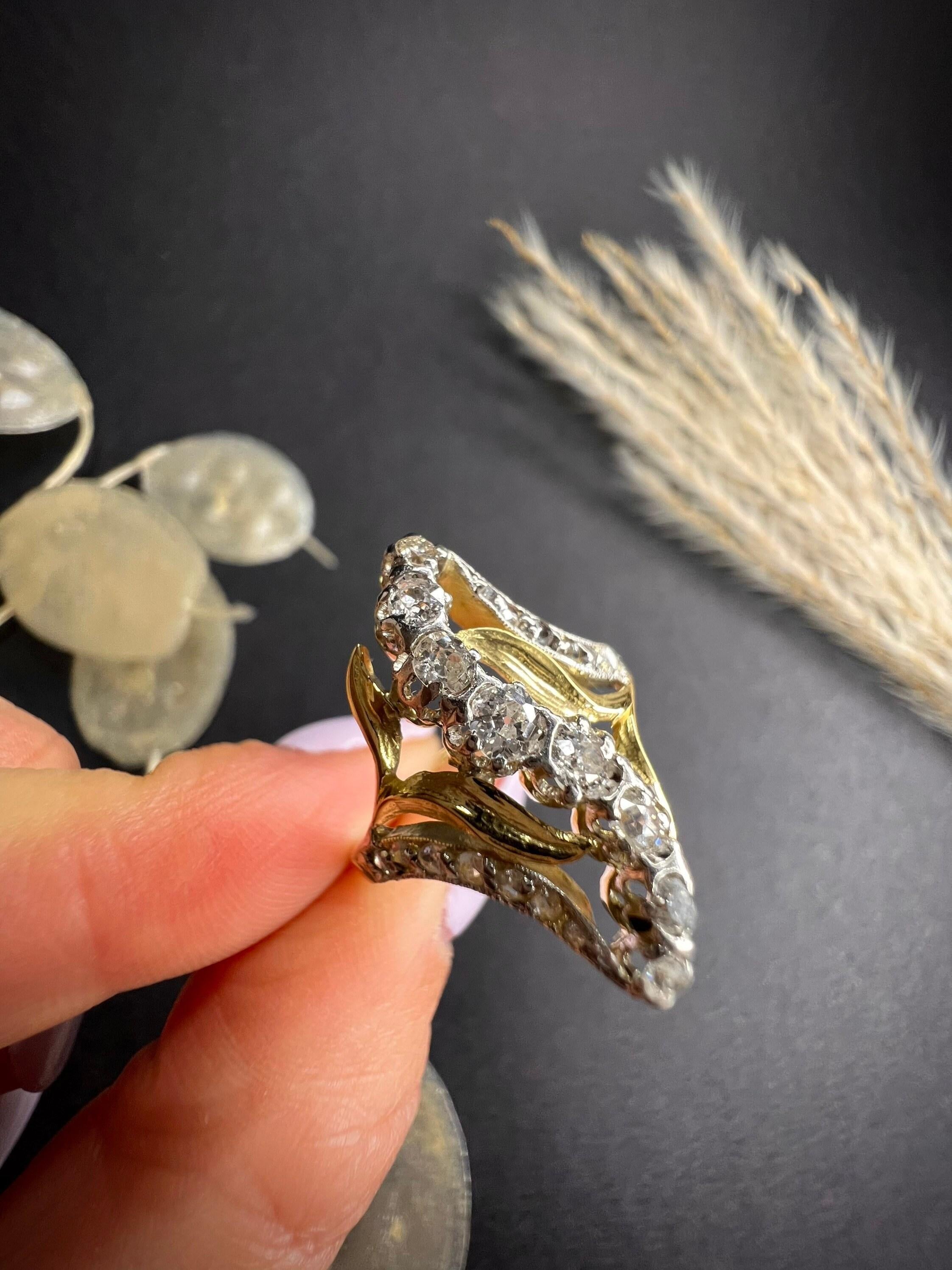 Women's or Men's Antique 18ct Gold Art Nouveau Diamond Ring For Sale