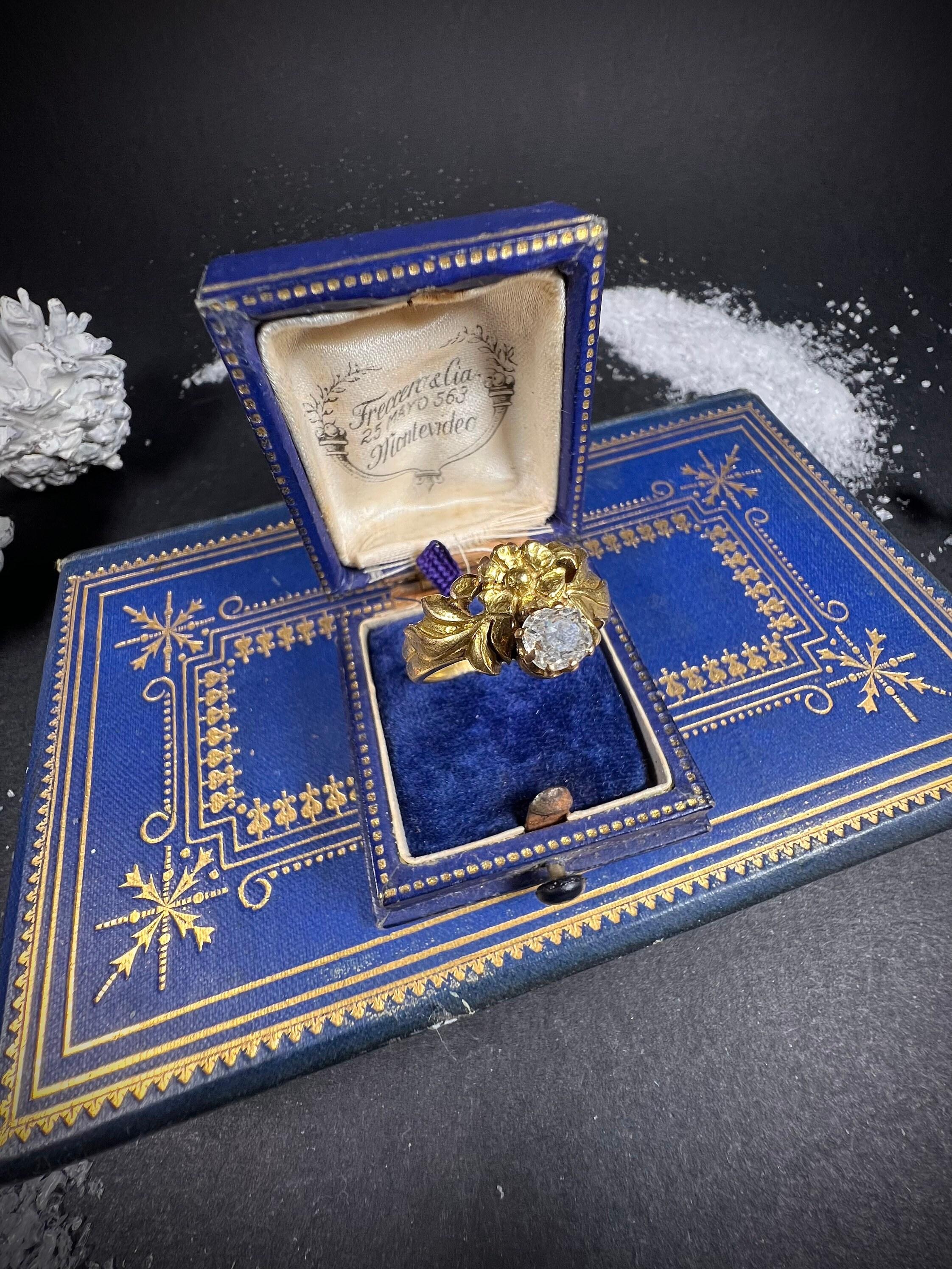 Bague Art nouveau en or 18 carats avec diamants taille rose sculptés à la main en vente 3