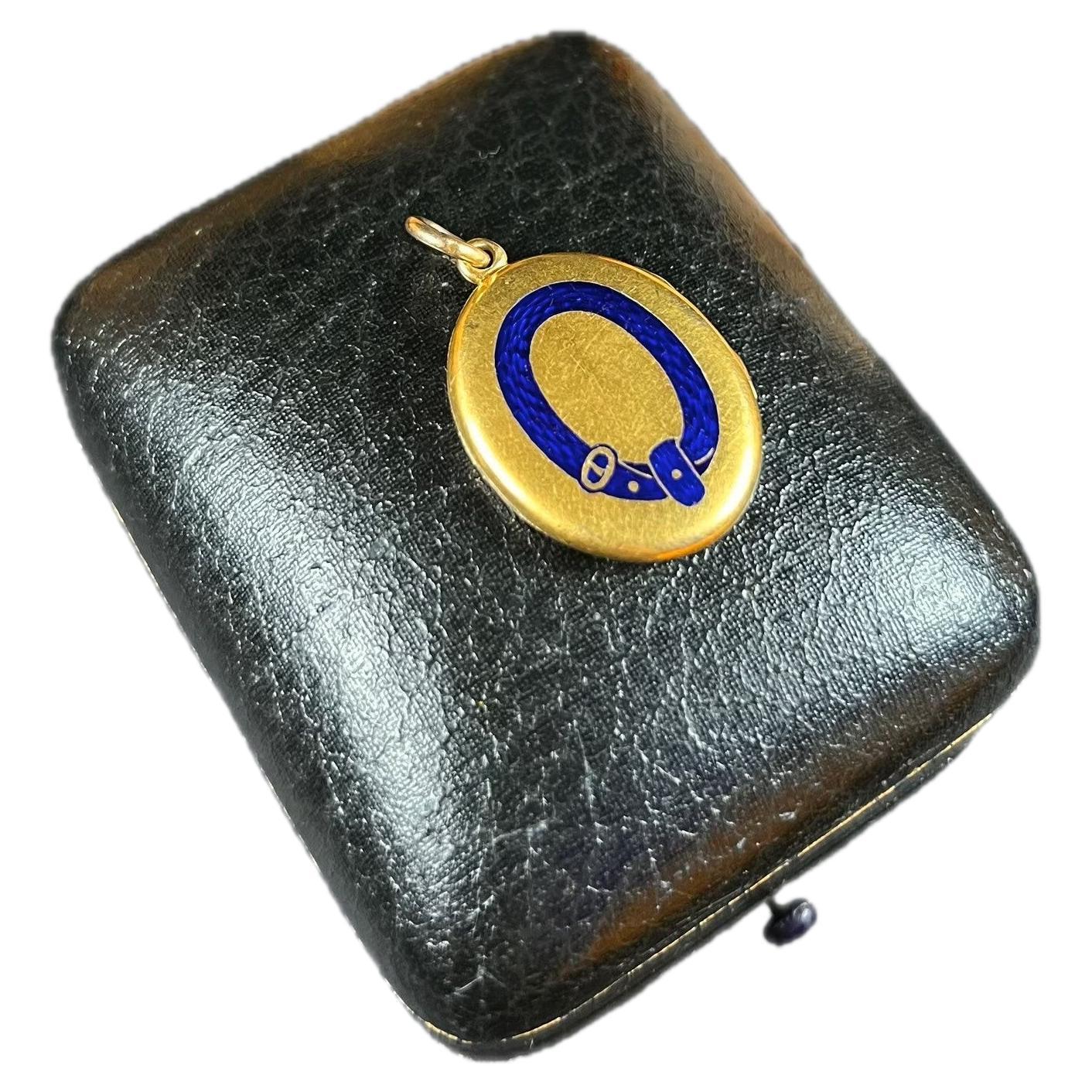 Antique 18ct Gold & Blue Enamel Victorian Belt Buckle Locket