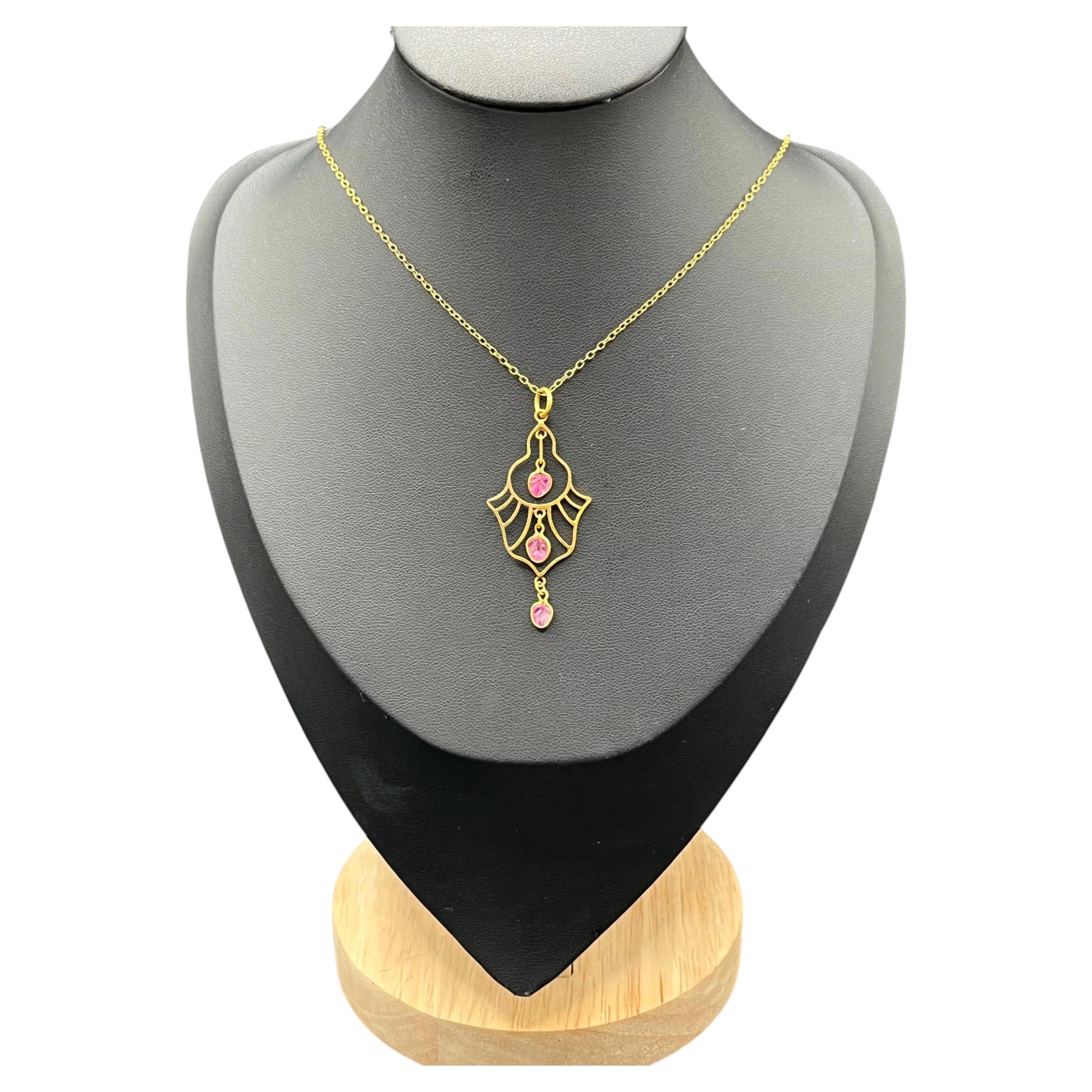 Antique 18ct Gold Carved Ruby Pendant and 14ct Gold Chain , Circa 1920 ...