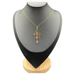 Antique 18ct Gold Carved Ruby Pendant and 14ct Gold Chain , Circa 1920