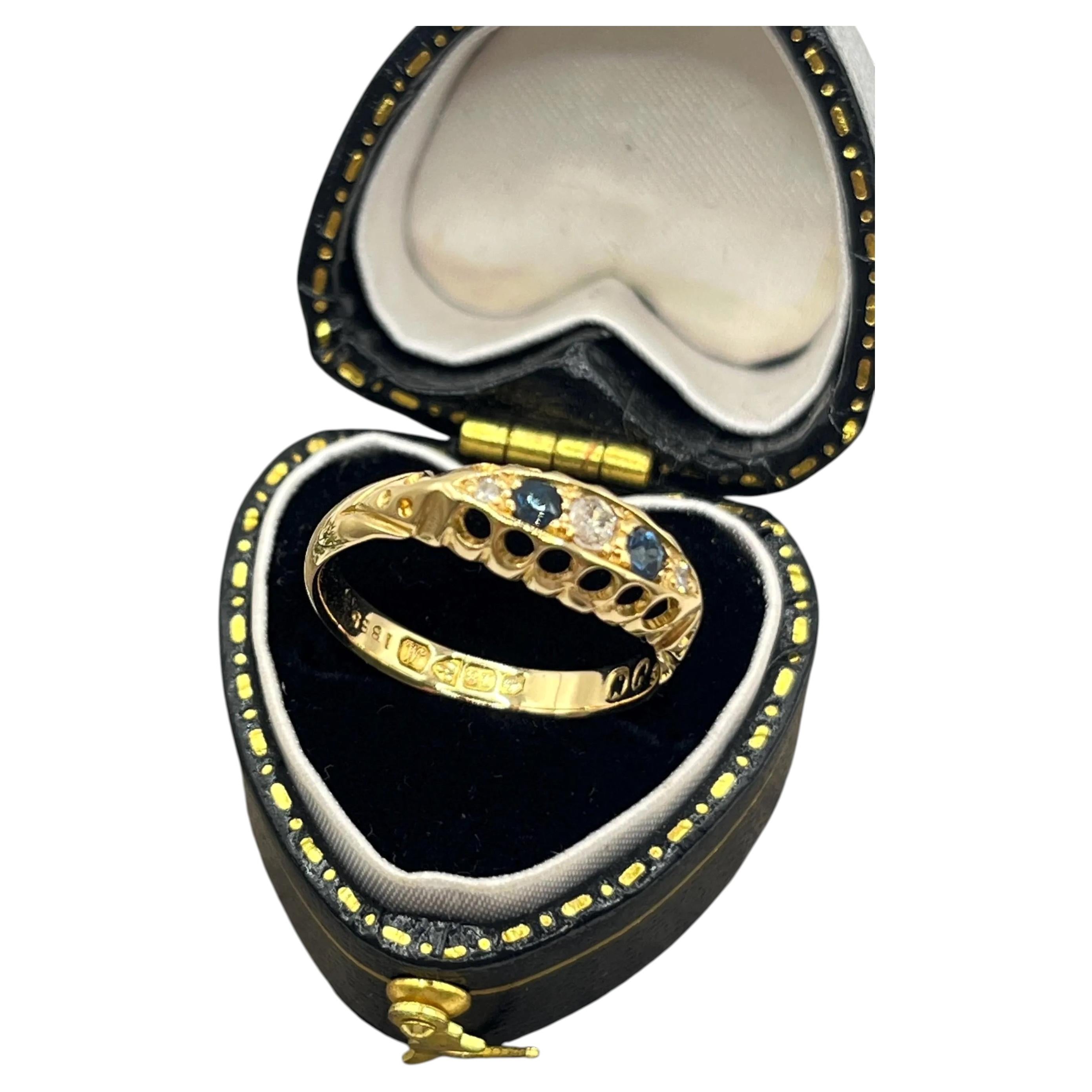 Antique 18ct Gold, Chester 1912 Hallmark, Sapphire & Diamond Five Stone Ring