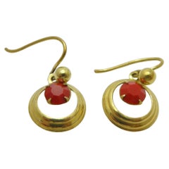 Antique 18ct Gold Coral Drop Dangle Earrings 750 Purity C1890 Victorian