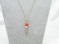 Antique 18ct Gold Coral Pearl Pendant Necklace Box Chain 750 Purity 21 Inch
