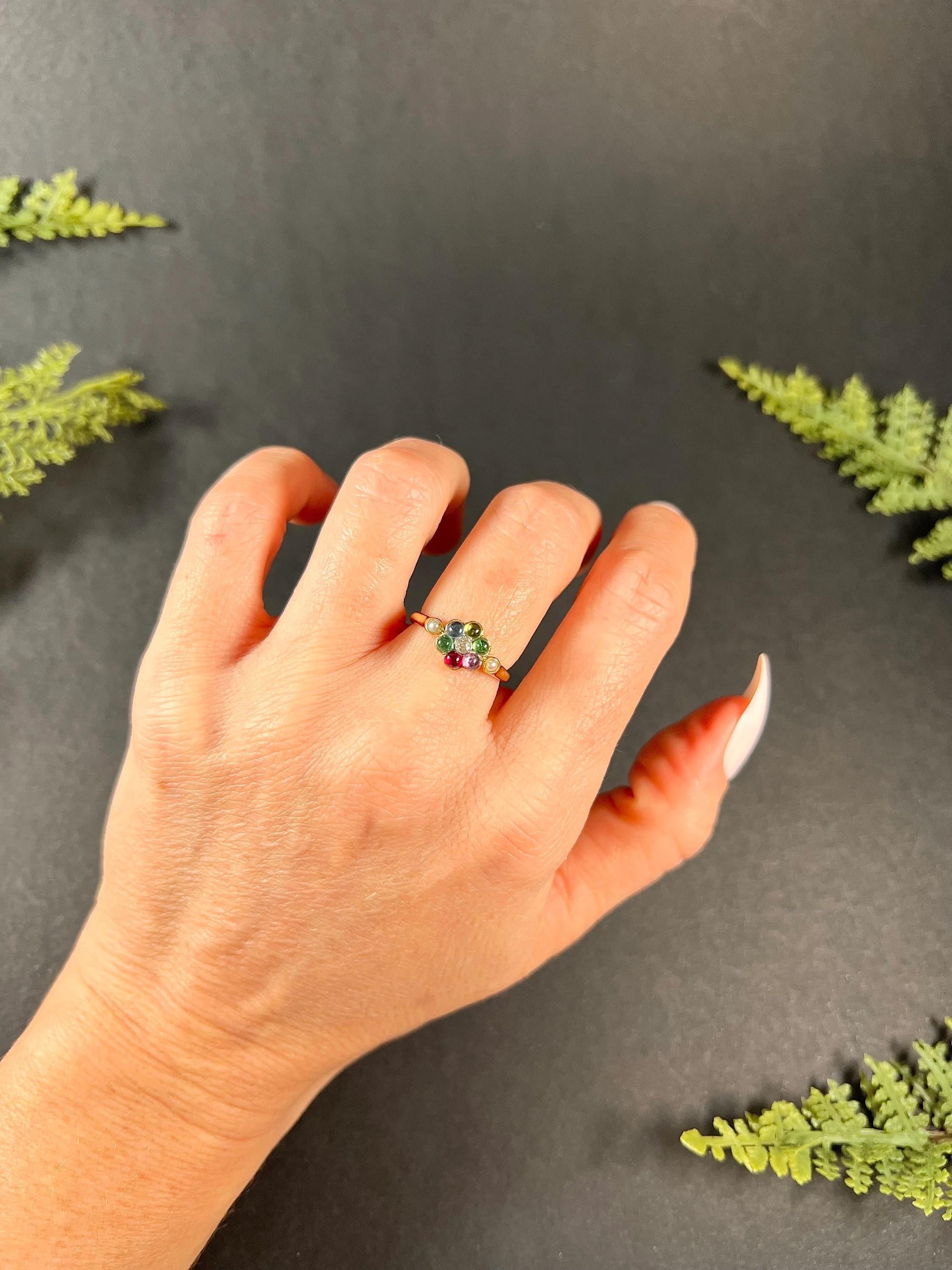 Antique 18ct Gold Diamond Emerald Amethyst Ruby Sapphire Tourmaline Dearest Ring 4