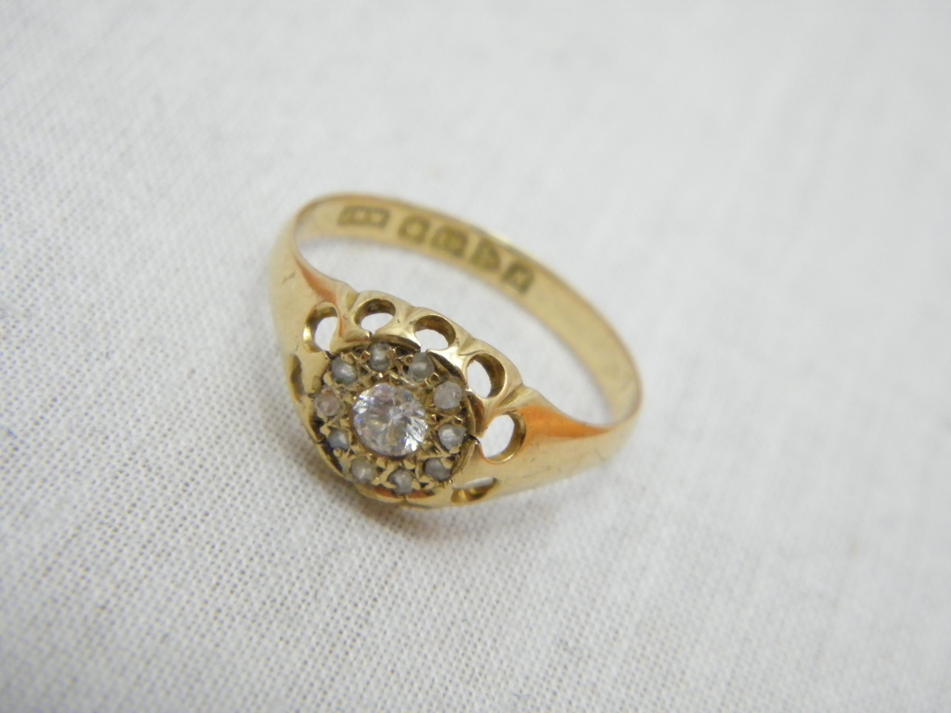 Victorian Antique 18ct Gold Diamond Halo Cluster Gypsy Ring Size N 6.75 750 Purity Chester For Sale