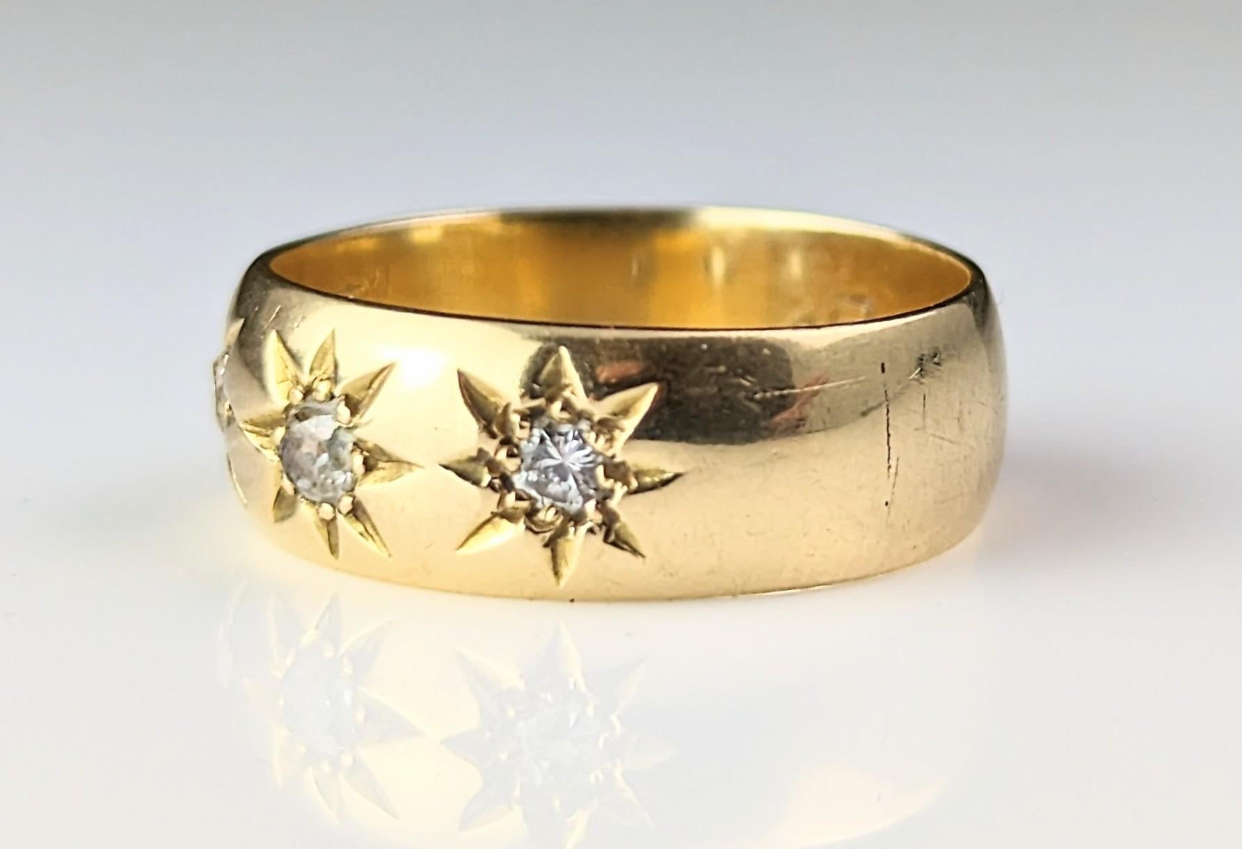 Antique 18ct gold Diamond star set band ring, Victorian  9