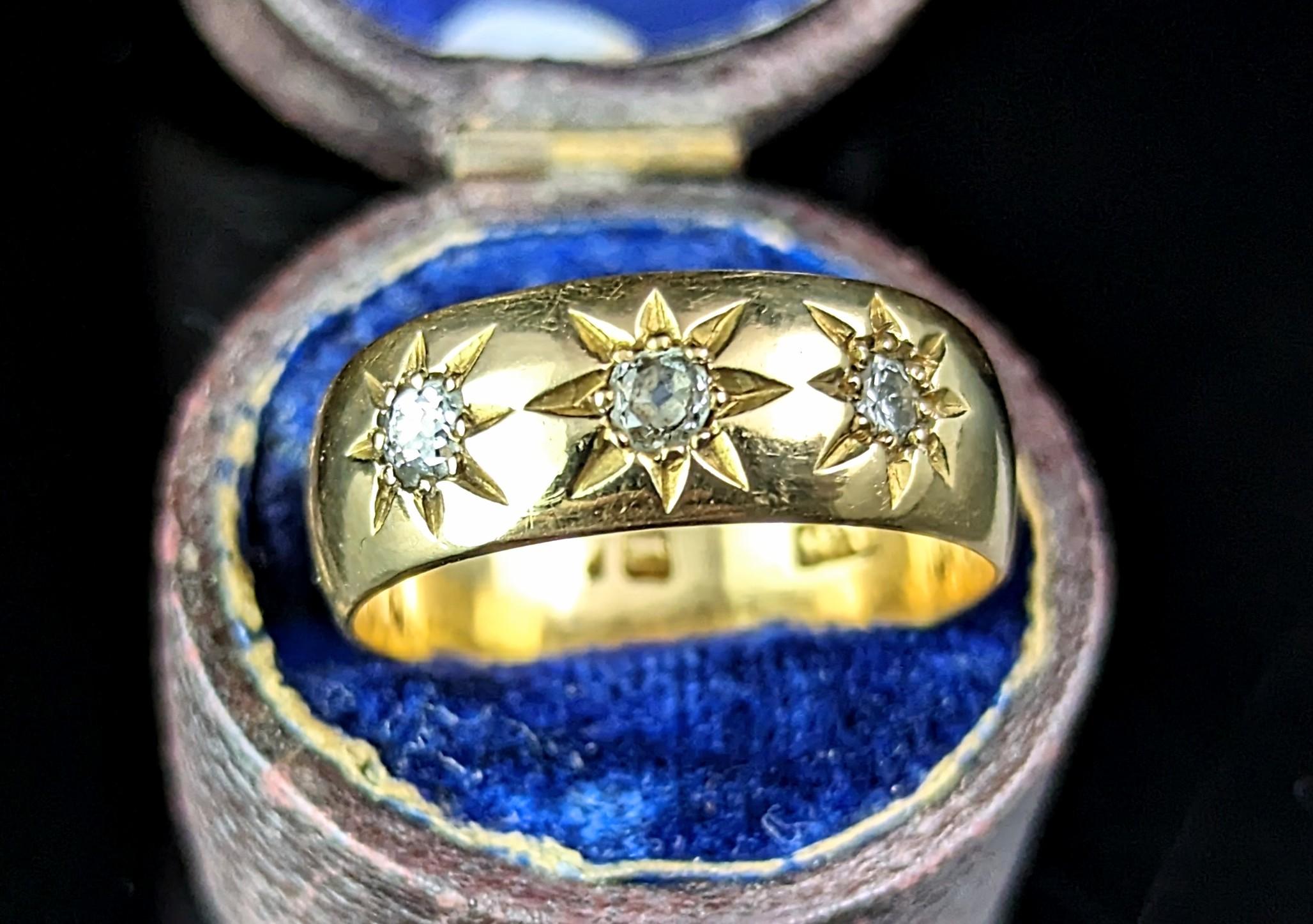 You can't help but fall in love with this beautiful antique Star set diamond ring.

Set in rich buttery 18ct gold, this design is also known as a lucky star ring due to the star shaped settings, the iconic design also giving it a lovely celestial