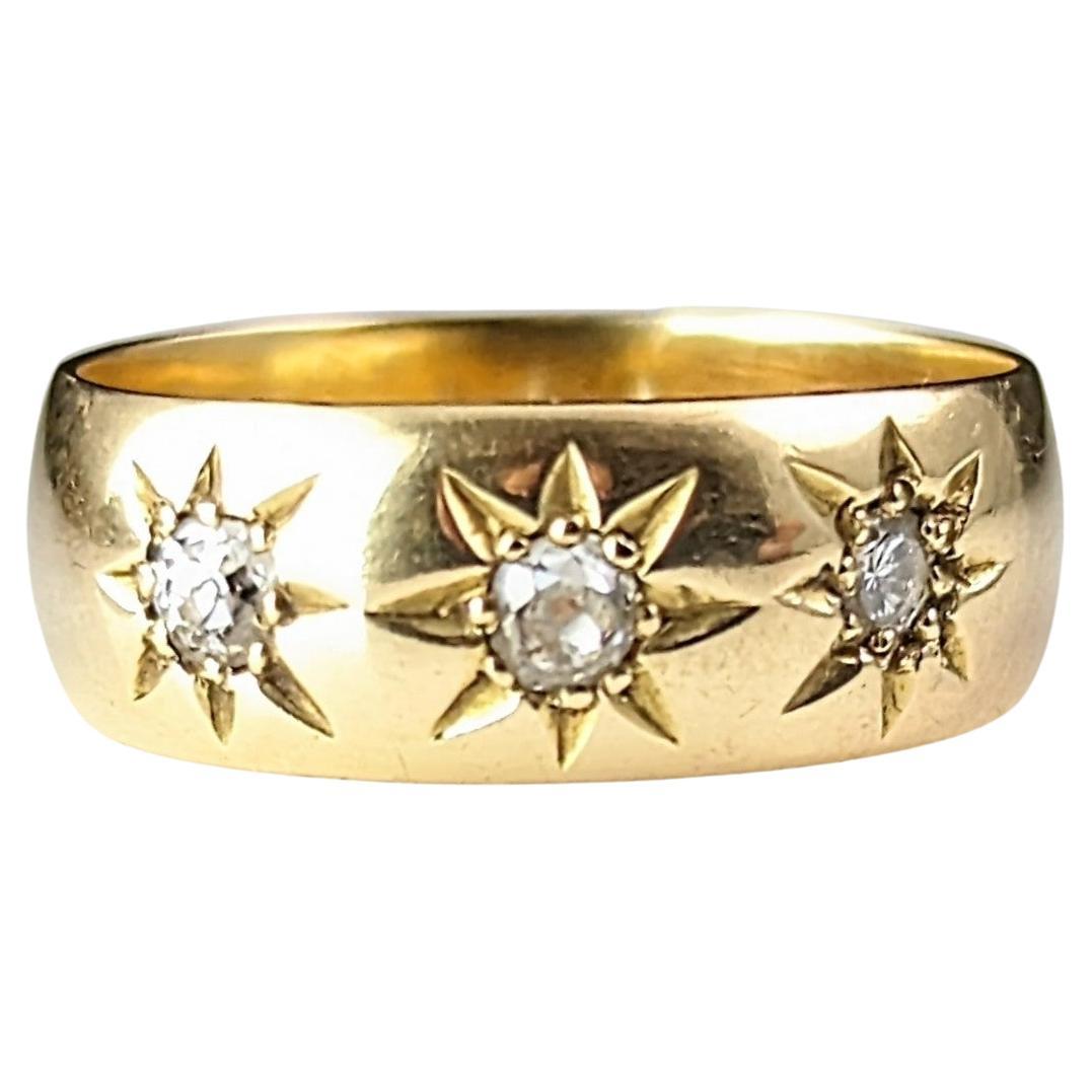 Antique 18ct gold Diamond star set band ring, Victorian 