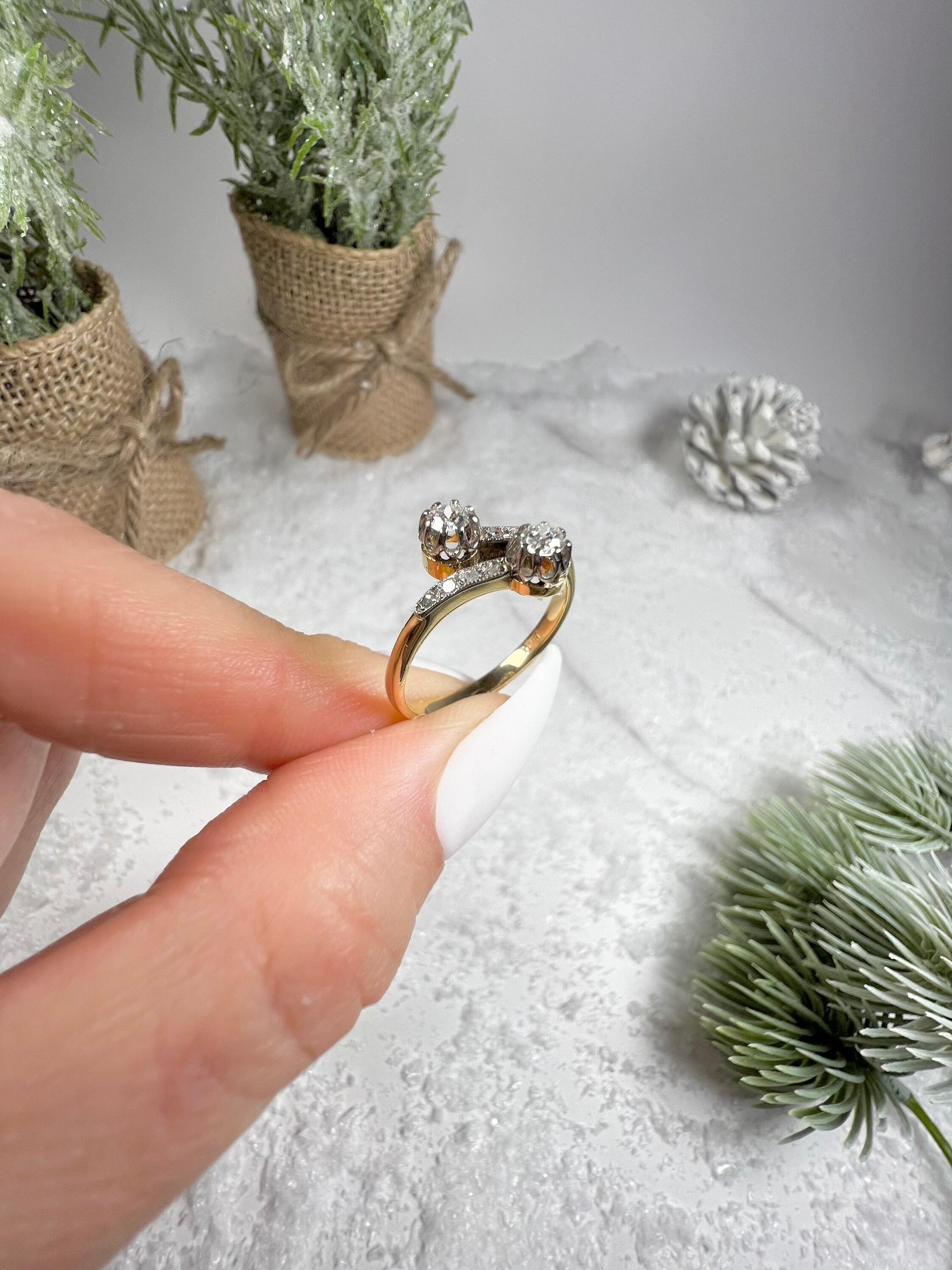 Antiker 18 Karat Gold Diamant Toi et Moi Kreuz über Verlobungsring im Angebot 2