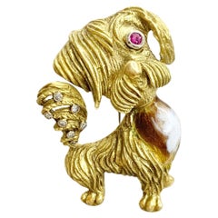 Antike 18ct Gold Hund Brosche 1970er Jahre
