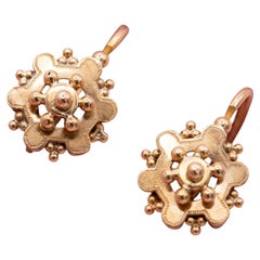 Antique 18ct gold dormeuses - Rare French Victorian floral sleepers - Horse head