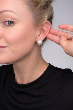 Antique 18ct Gold, Edwardian 1 Carat Diamond & Pearl Daisy Cluster Earrings