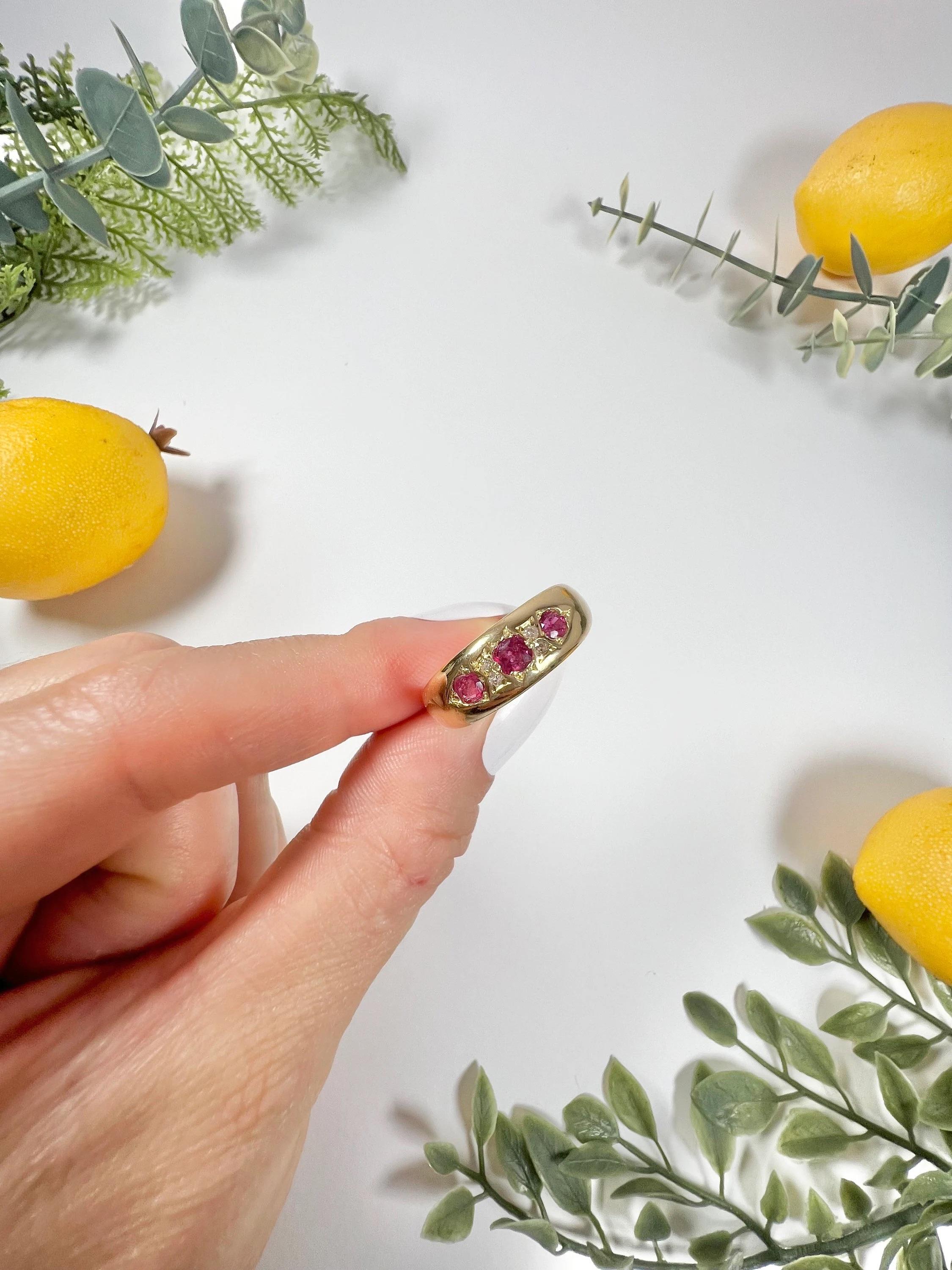 Antique 18ct Gold Edwardian 3 Stone Ruby & Diamond Ring For Sale 6