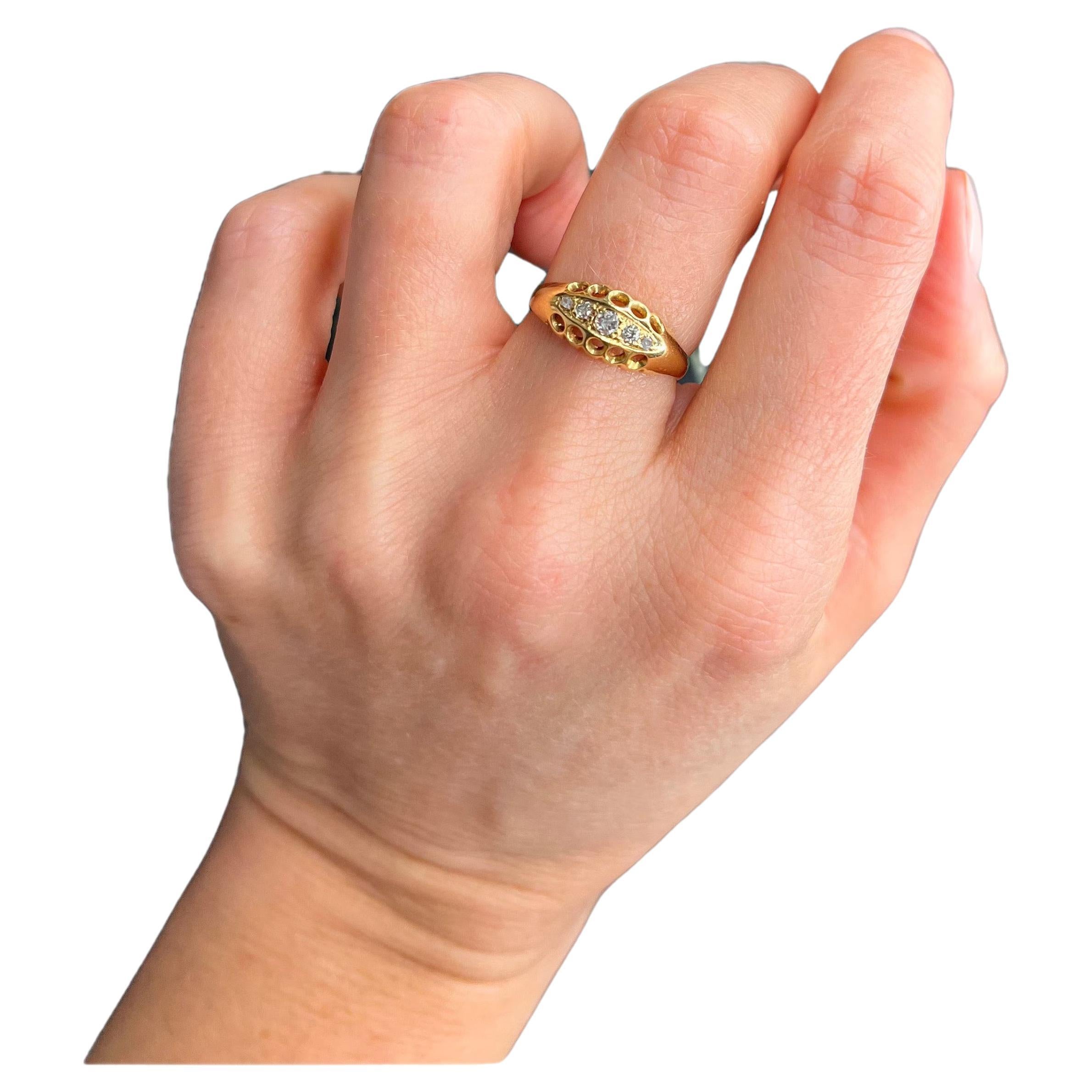  Antique 18ct Gold Edwardian 5 Stone Diamond Ring