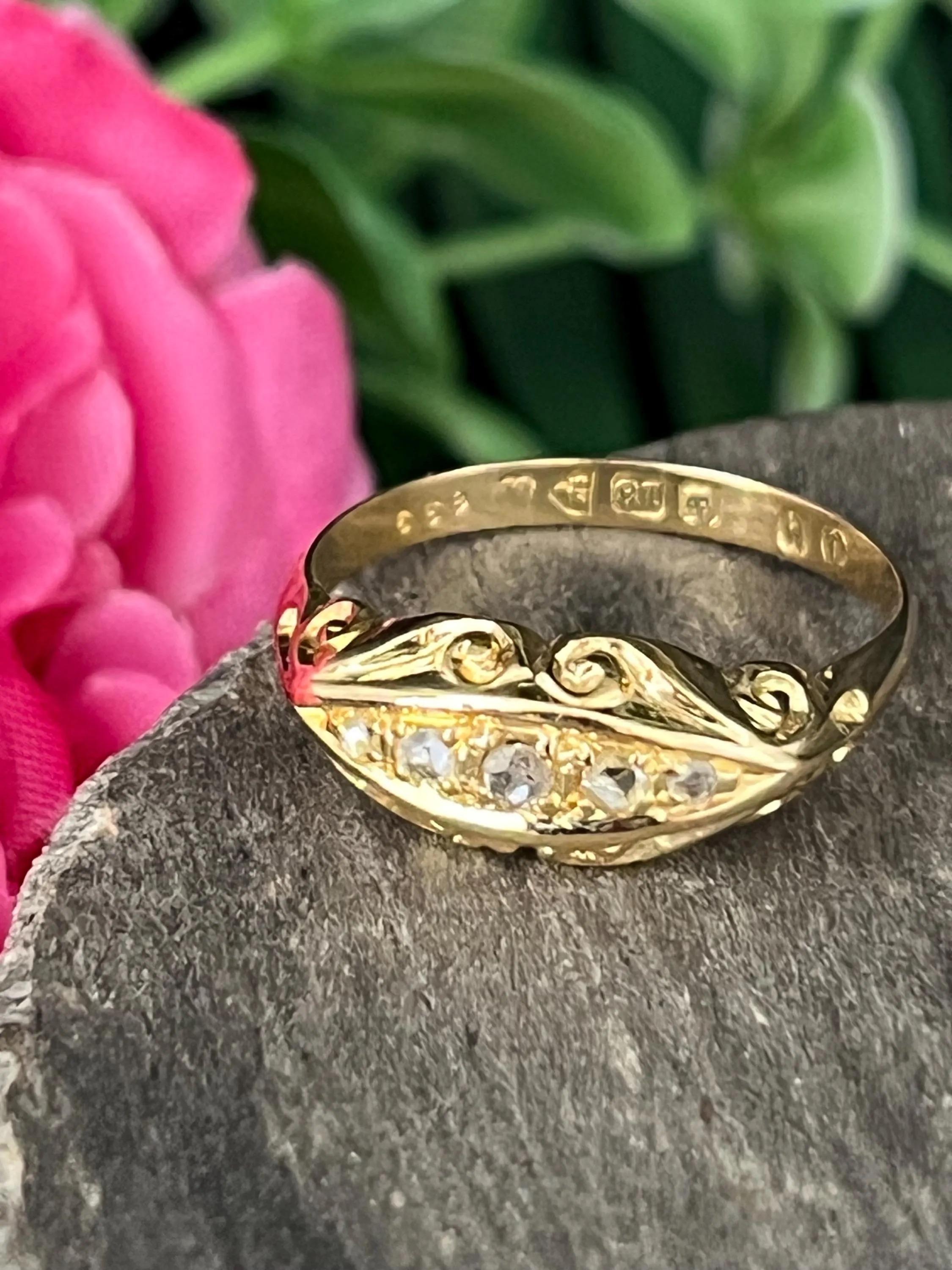 Antique 18ct Gold Edwardian 5 Stone Diamond Ring Hallmarked Chester For Sale 5