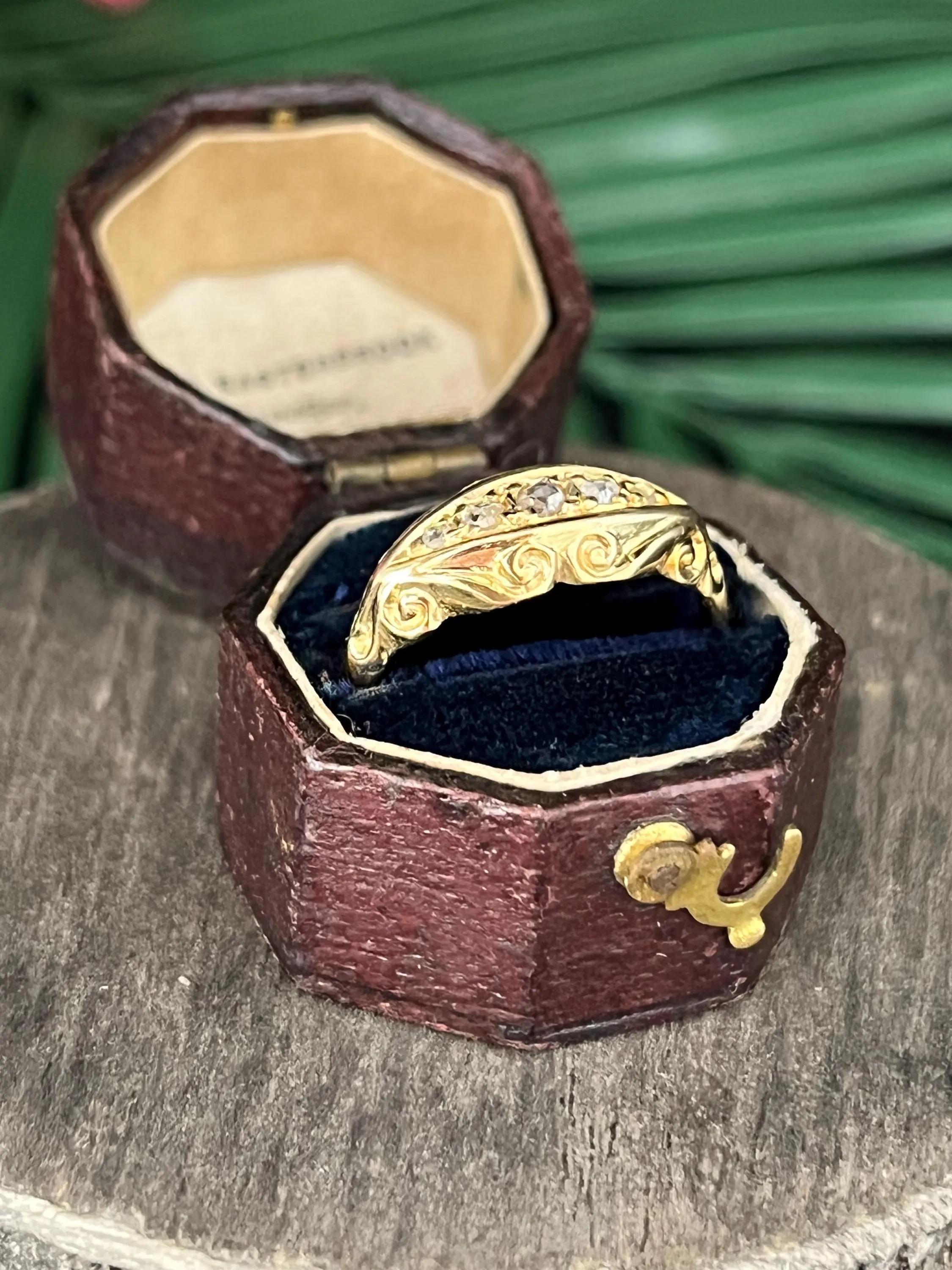 Old European Cut Antique 18ct Gold Edwardian 5 Stone Diamond Ring Hallmarked Chester For Sale