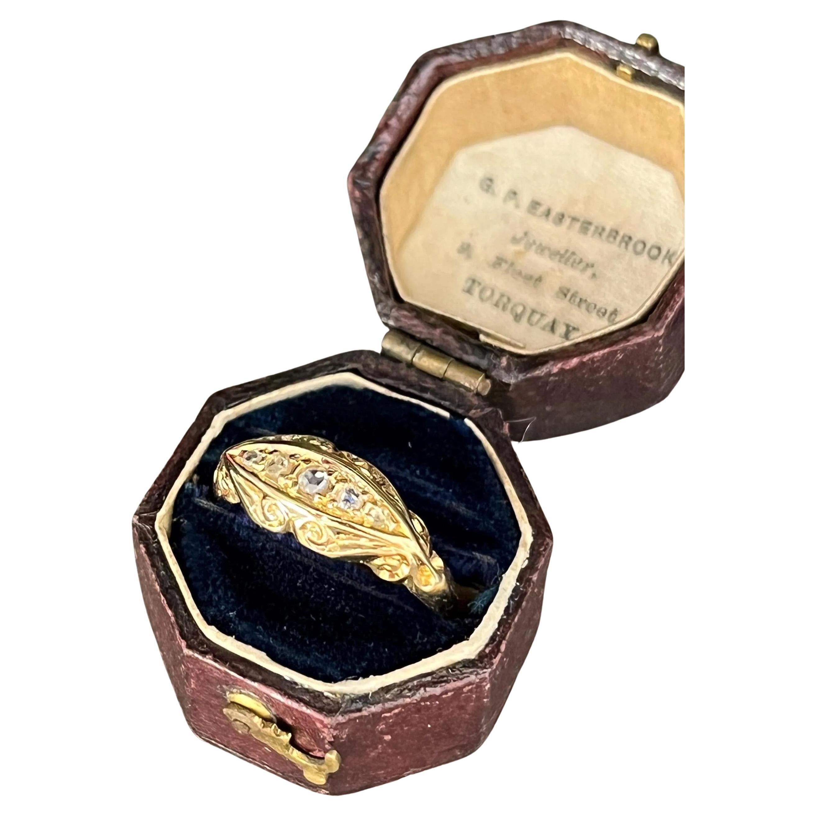 Antique 18ct Gold Edwardian 5 Stone Diamond Ring Hallmarked Chester For Sale