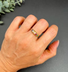 Antique 18ct Gold, Edwardian ADORE Amethyst, Diamond, Opal, Ruby & Emerald Ring