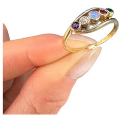 Antique 18ct Gold, Edwardian ADORE Amethyst, Diamond, Opal, Ruby & Emerald Ring