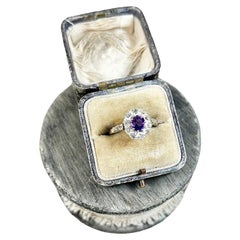 Vintage 18ct Gold Edwardian Amethyst & Diamond Cluster Ring