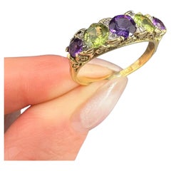 Antique 18ct Gold, Edwardian Amethyst, Peridot & Diamond Carved Suffragette Ring