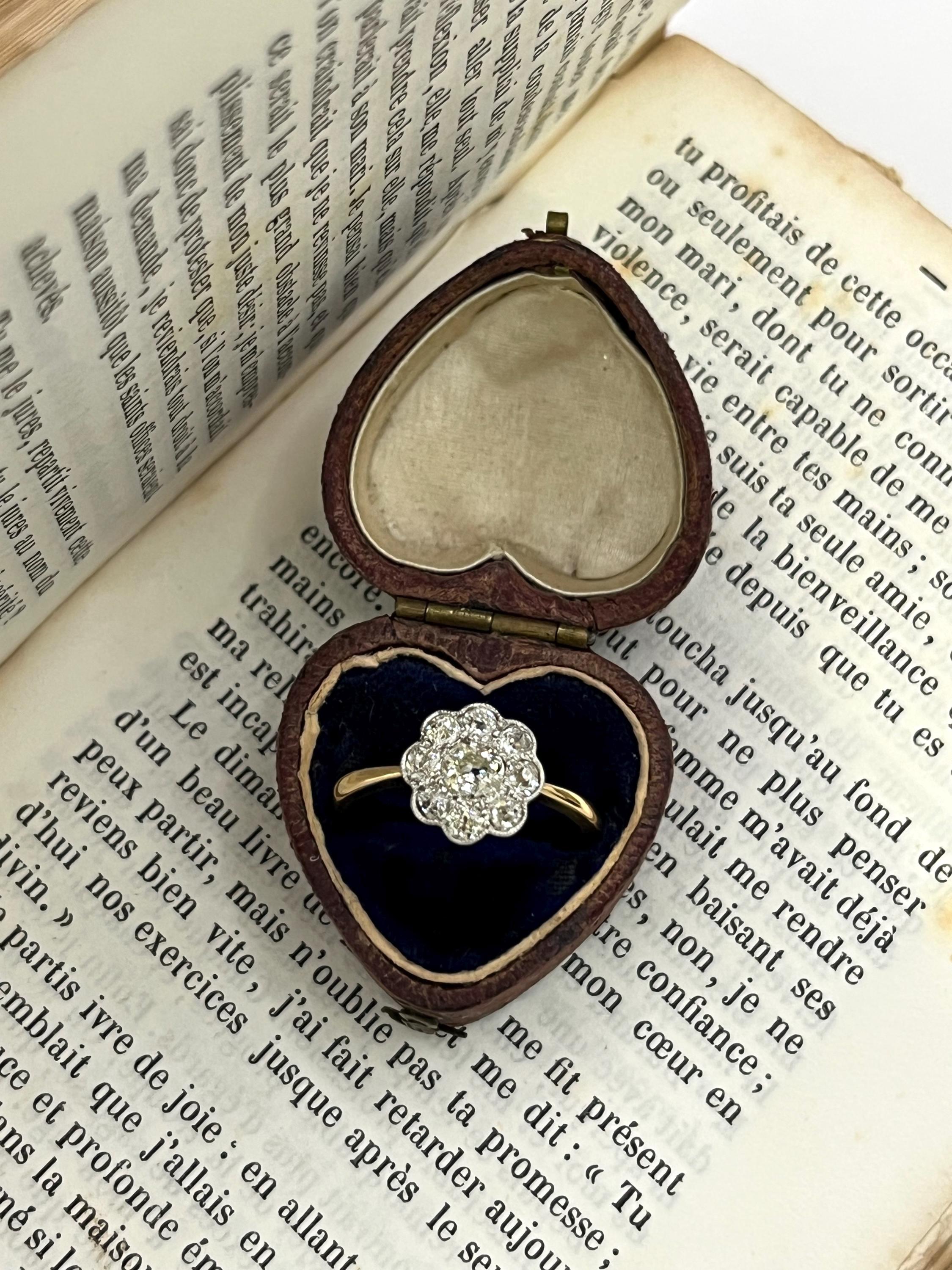 Antico anello a margherita con diamante in oro 18 ct. in vendita 4