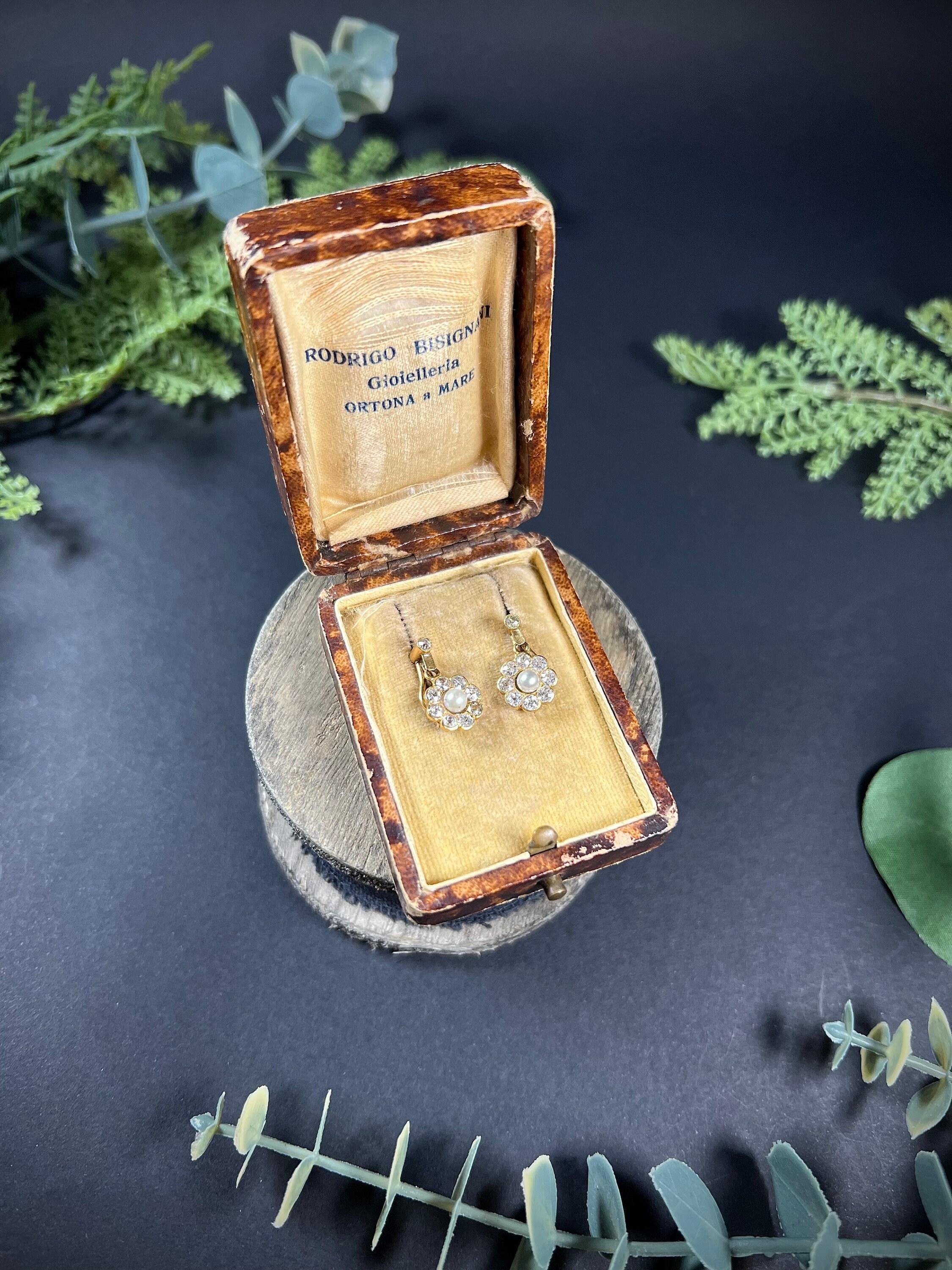 Antique 18ct Gold Edwardian Diamond & Pearl Daisy Cluster Earrings For Sale 5