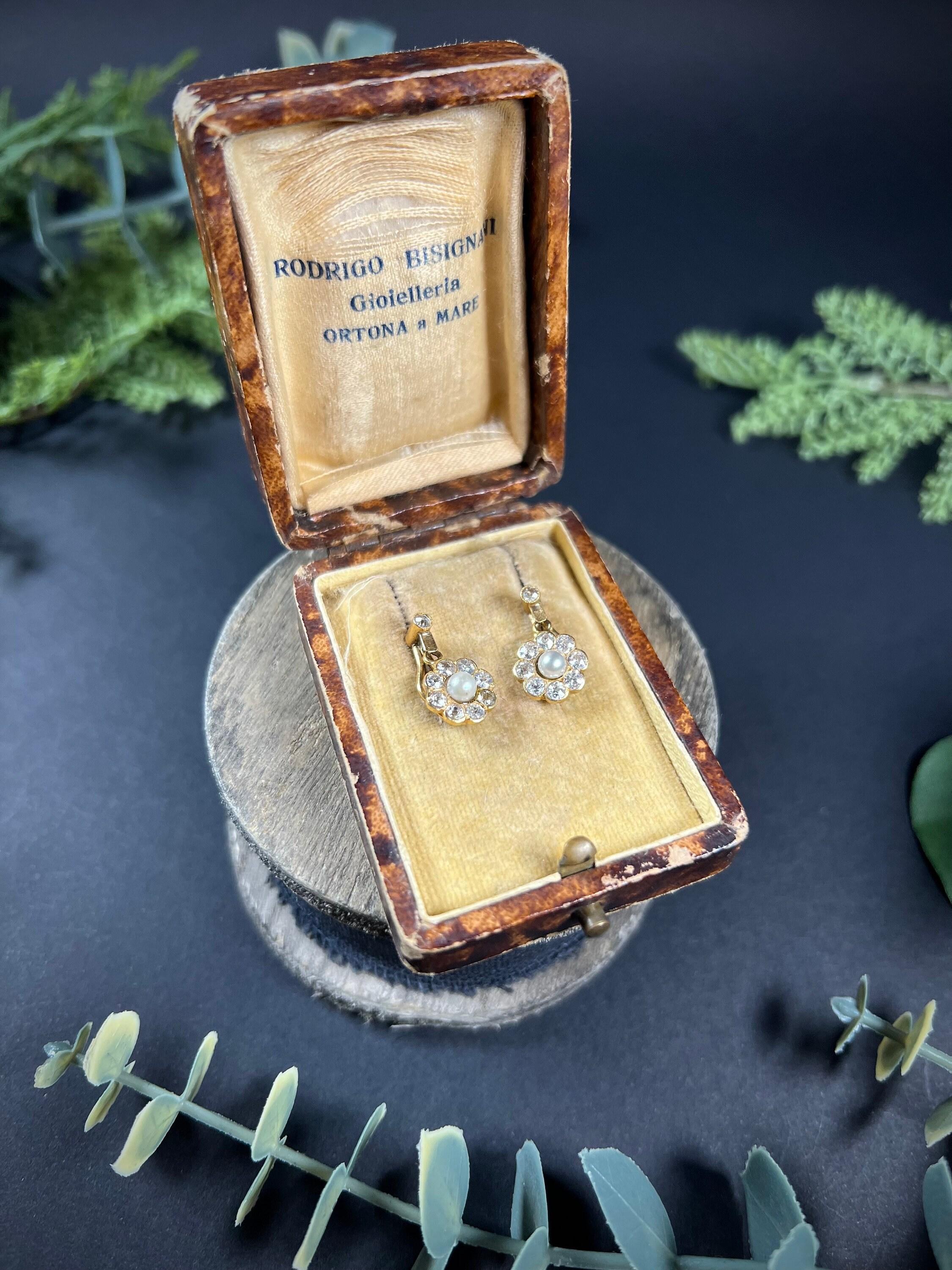 Antique 18ct Gold Edwardian Diamond & Pearl Daisy Cluster Earrings For Sale 1