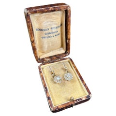 Antique 18ct Gold Edwardian Diamond & Pearl Daisy Cluster Earrings