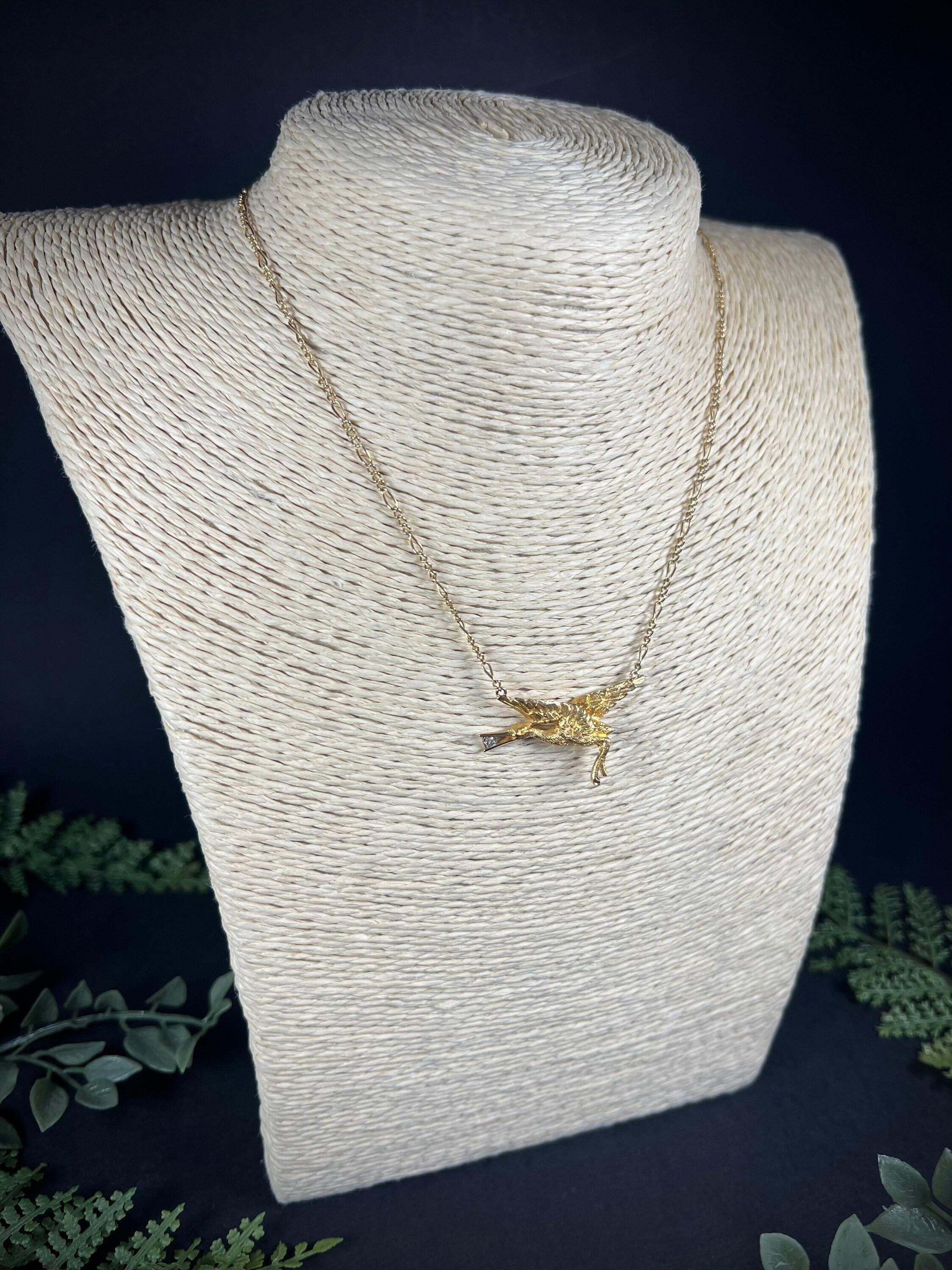 Antique 18ct Gold Edwardian Diamond Stork Pendant Necklace For Sale 3
