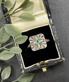 Antique 18ct Gold Edwardian Emerald & Diamond Cluster Ring, Circa 1910