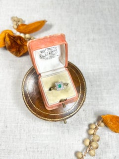 Antique 18ct Gold Edwardian Emerald & Diamond Square Cluster Ring