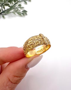 Antique 18ct Gold Edwardian Engraved Belt Buckle Ring Hallmarked Birmingham 1910