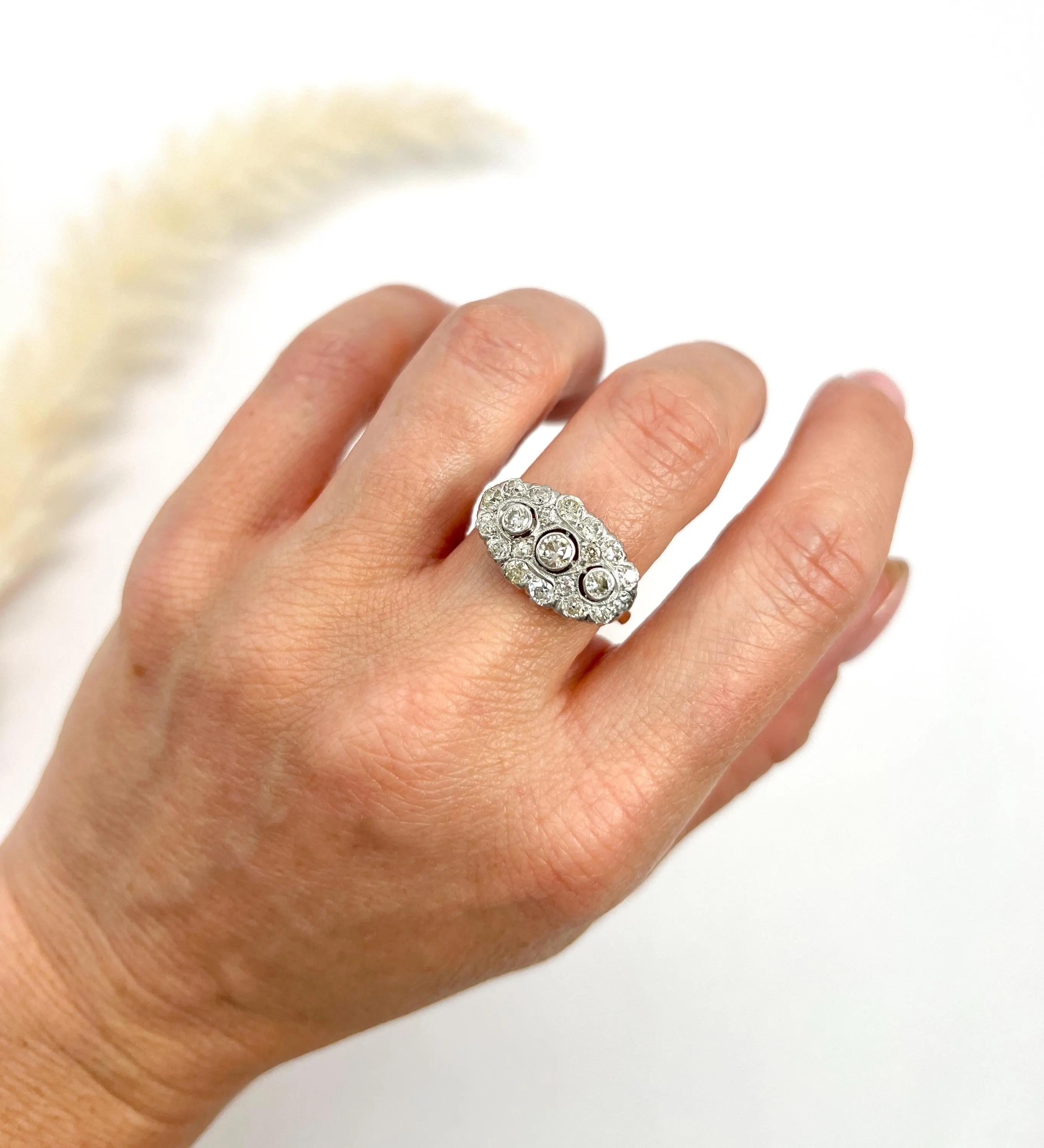 Brilliant Cut Antique 18ct Gold, Edwardian era Diamond Three Stone Cluster Ring For Sale