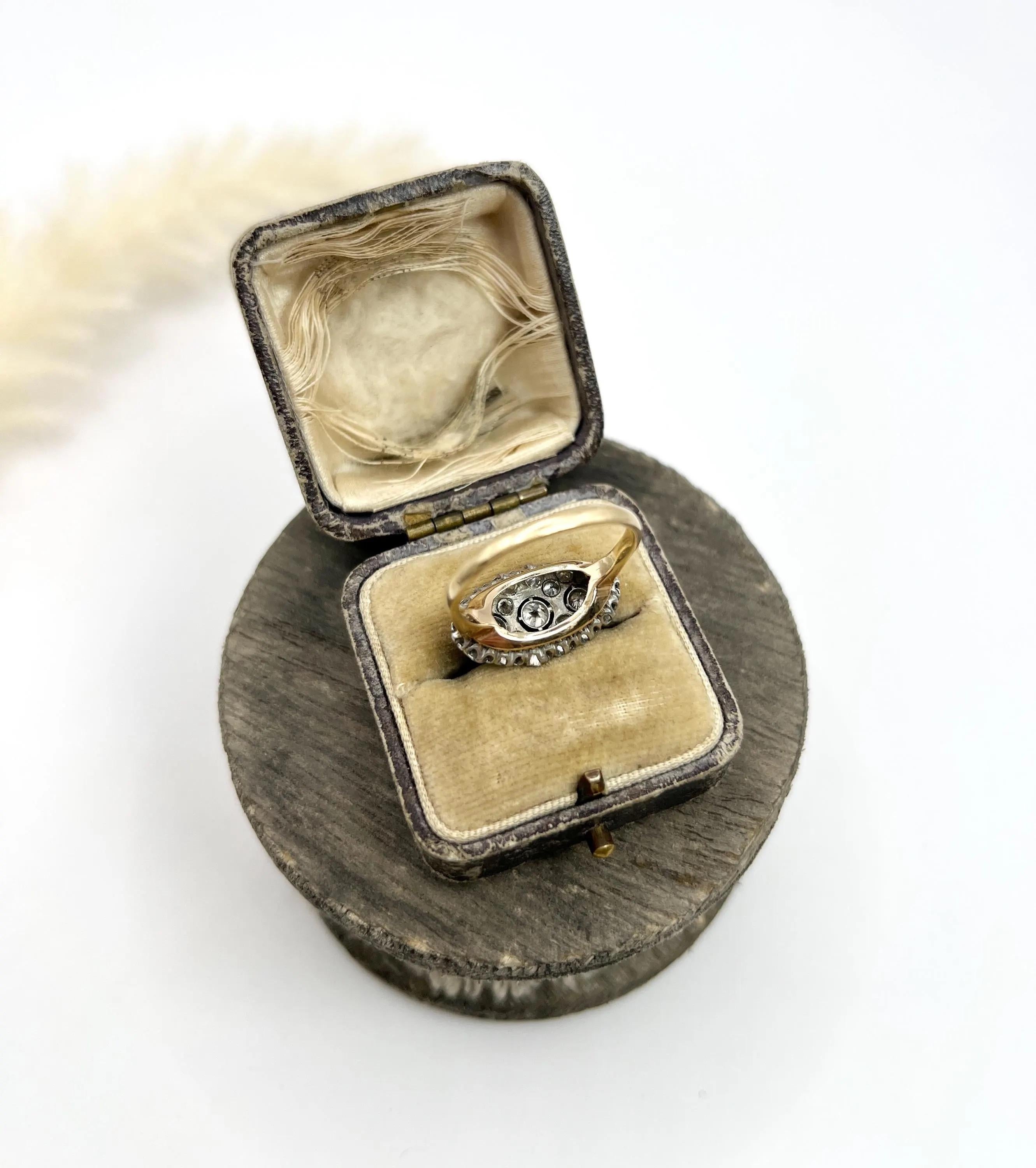 Antique 18ct Gold, Edwardian era Diamond Three Stone Cluster Ring For Sale 4