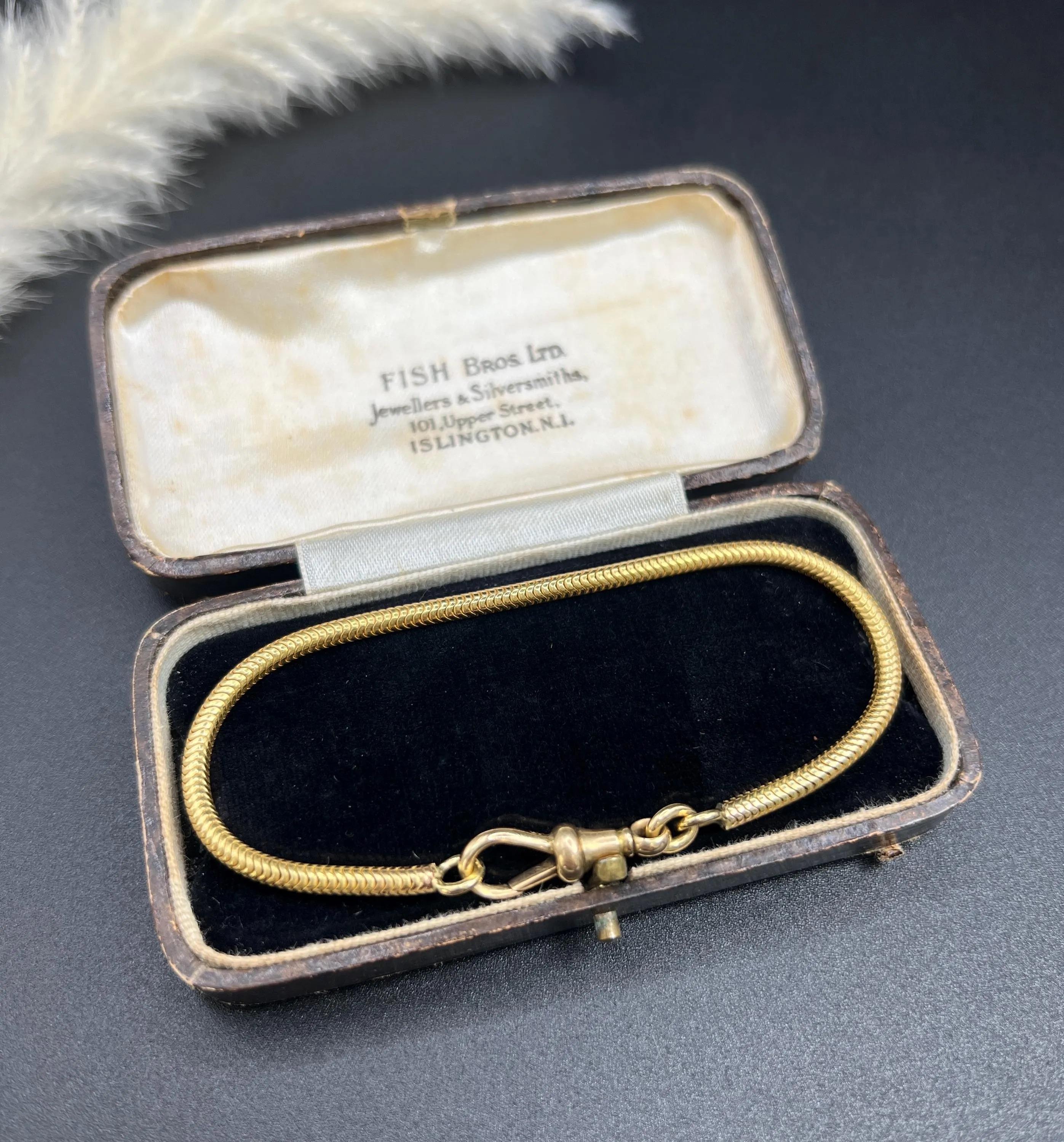 Pulsera antigua de eslabones de serpiente francesa, de oro de 18 ct, época eduardiana, con cierre giratorio en venta 2