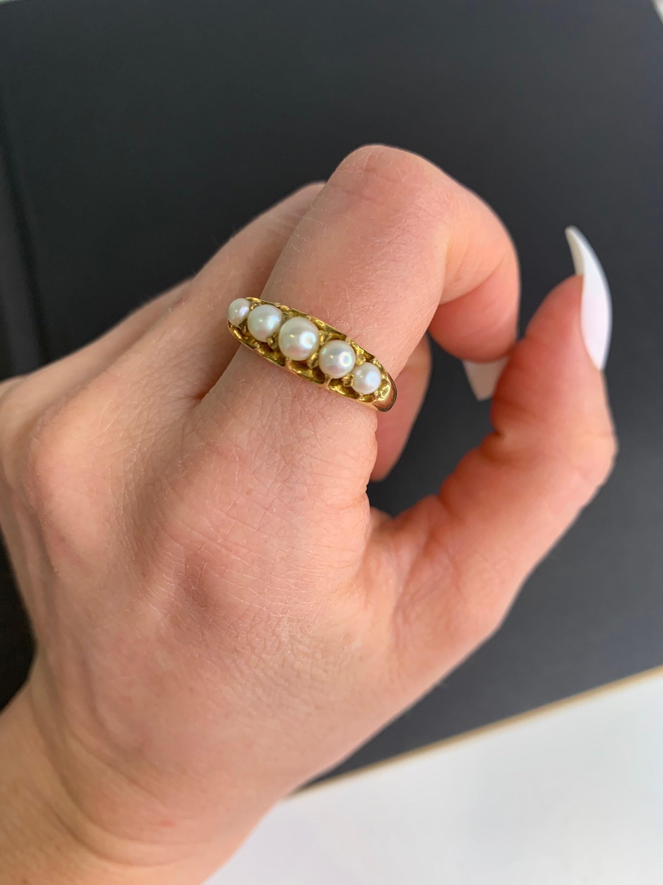 Antique 18ct Gold Edwardian Pearl 5 Stone Ring For Sale 6