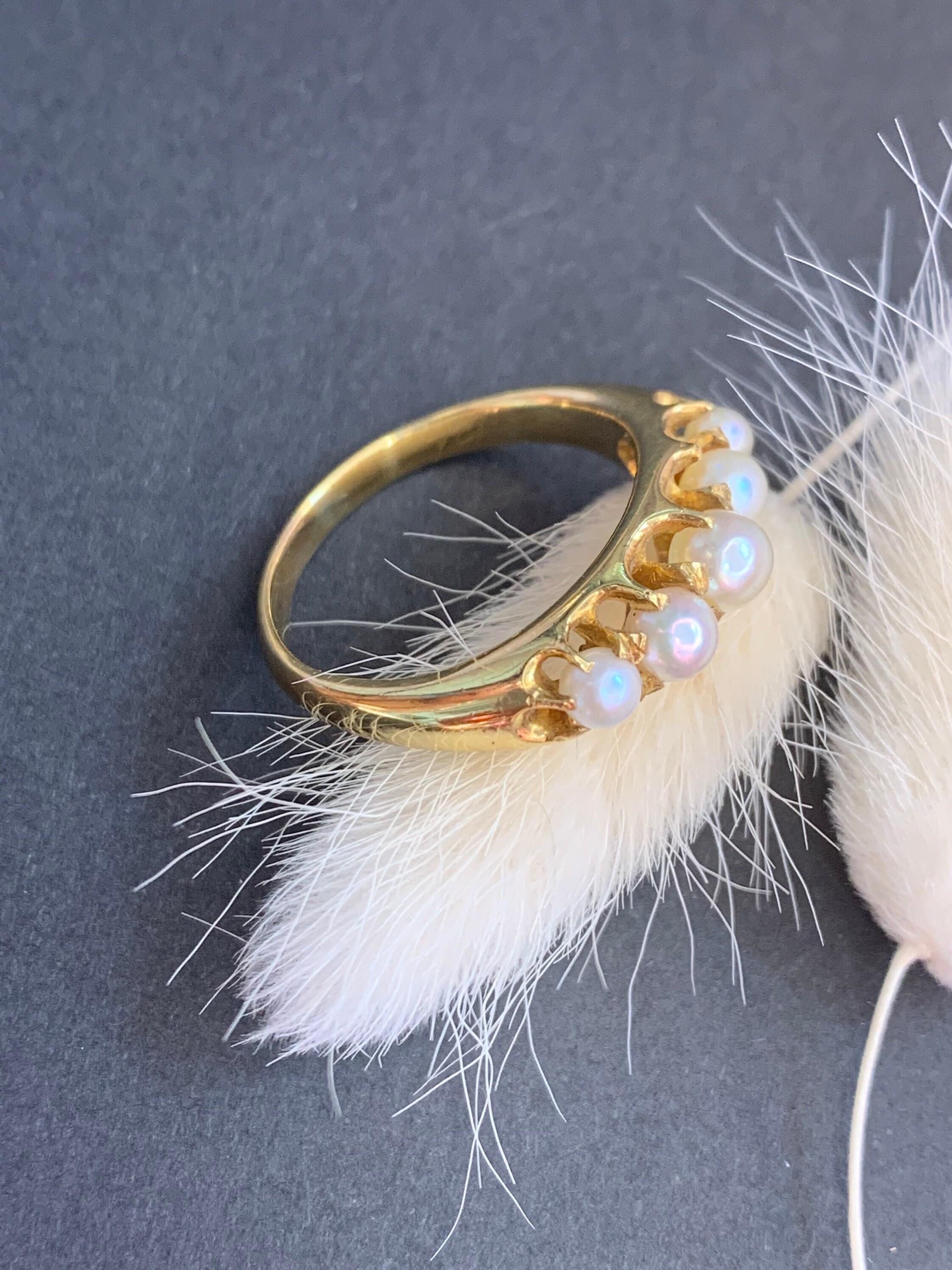 Antiker edwardianischer Perlenring aus 18 Karat Gold mit 5 Steinen 1