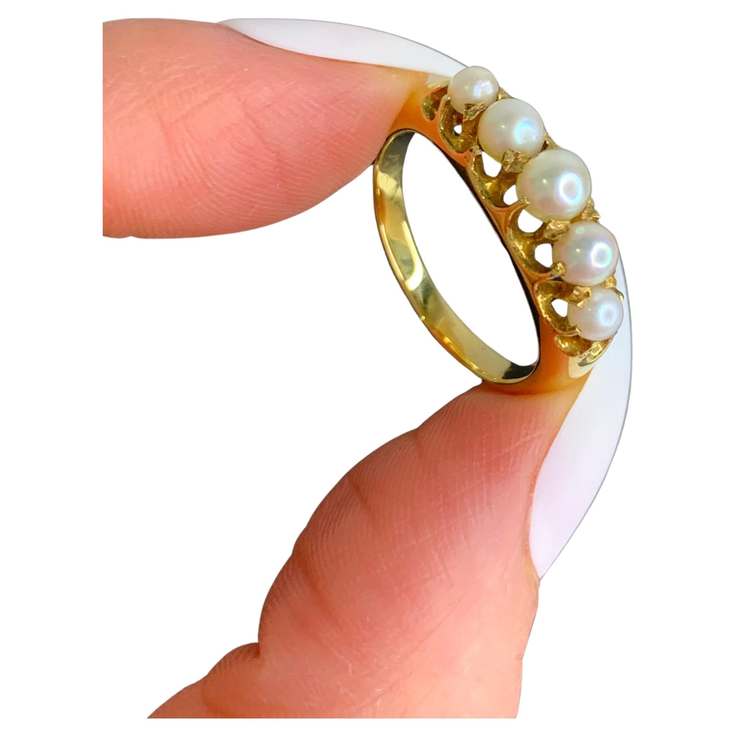 Antique 18ct Gold Edwardian Pearl 5 Stone Ring For Sale
