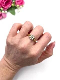 Antique 18ct Gold, Edwardian Pearl & Diamond Daisy Cluster Ring