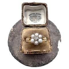 Antique 18ct Gold, Edwardian Pearl & Diamond Daisy Cluster Ring