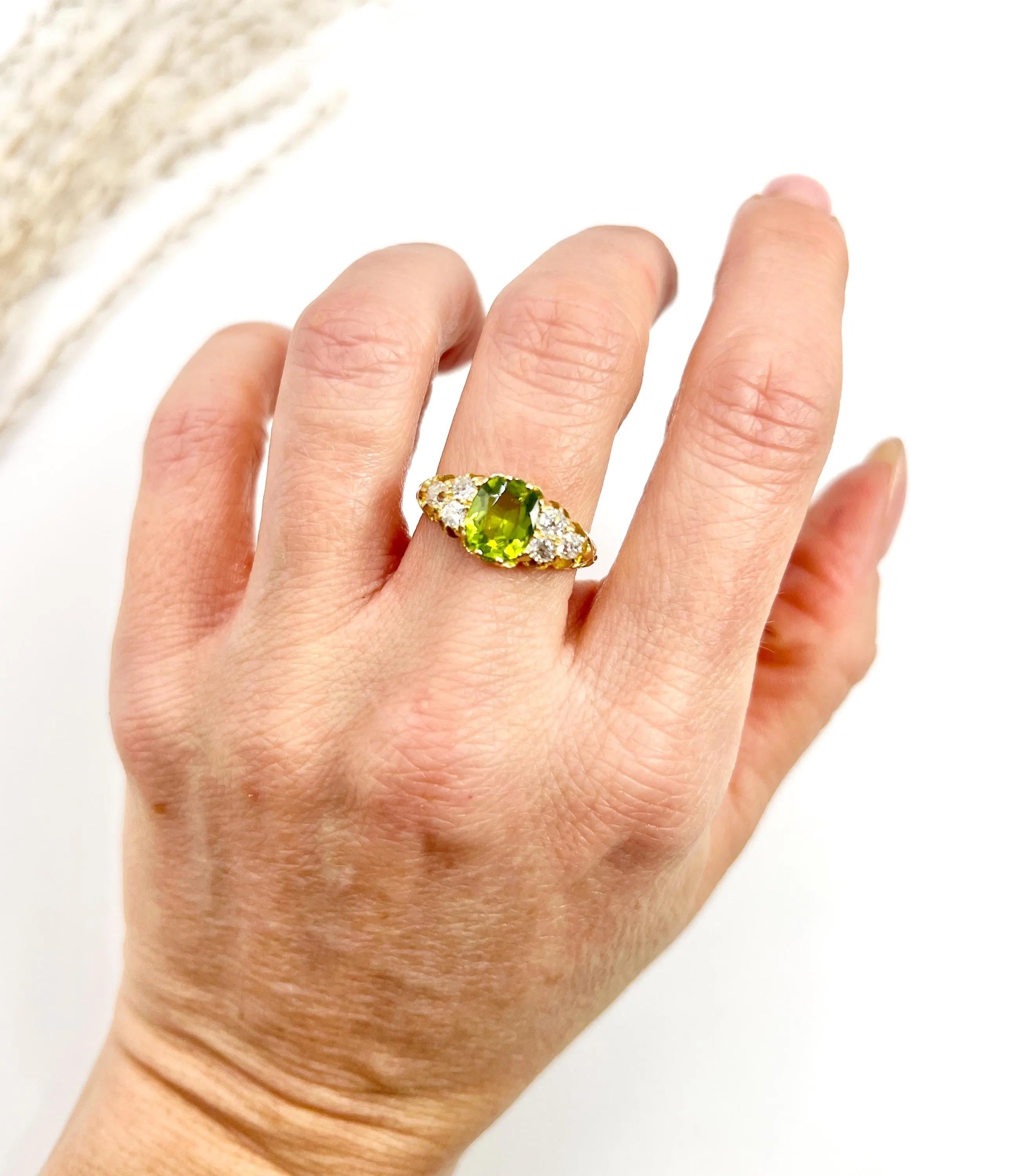 Oval Cut Antique 18ct Gold, Edwardian Peridot & Diamond Ring, Hallmarked London 1904