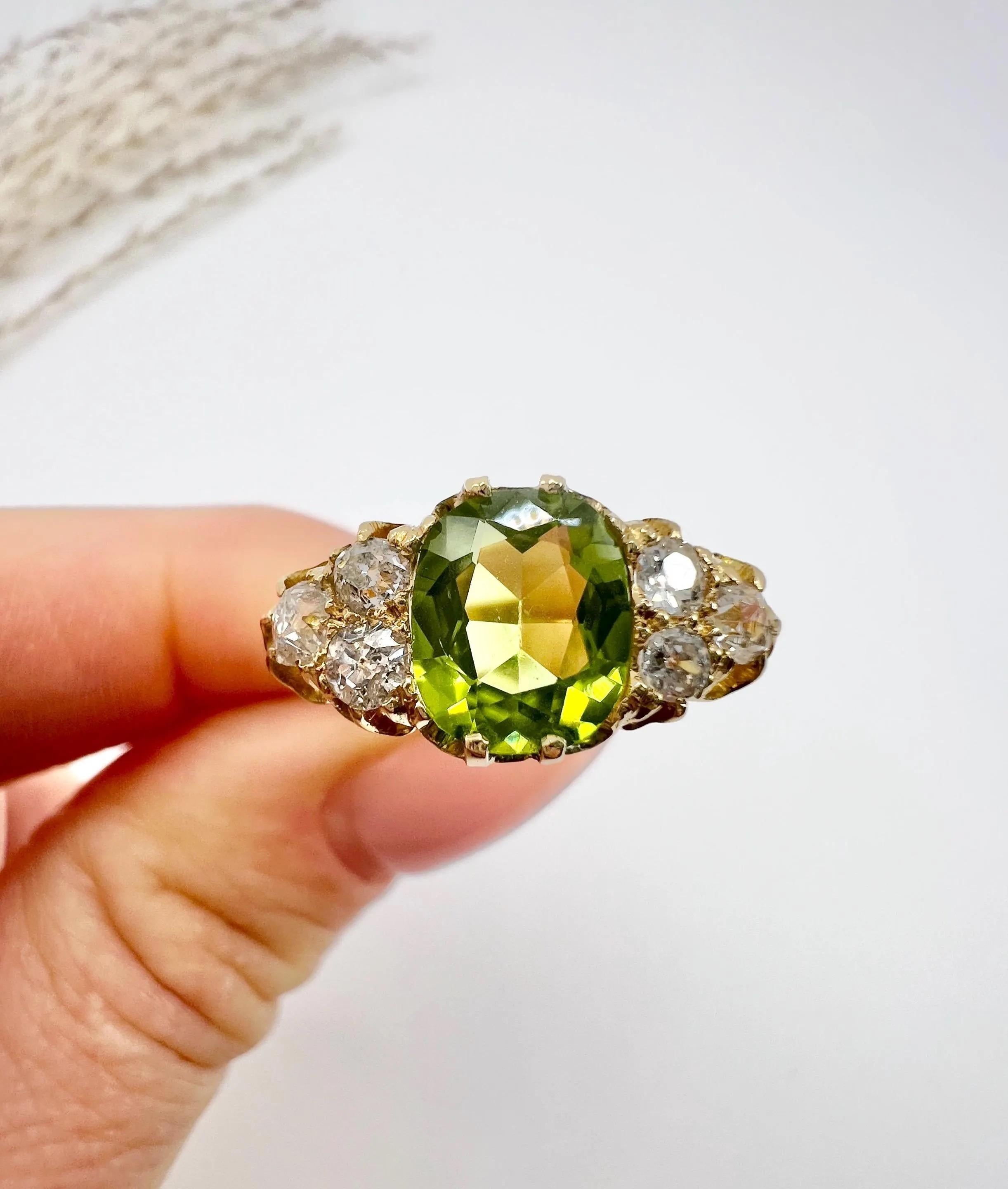Antique 18ct Gold, Edwardian Peridot & Diamond Ring, Hallmarked London 1904 2